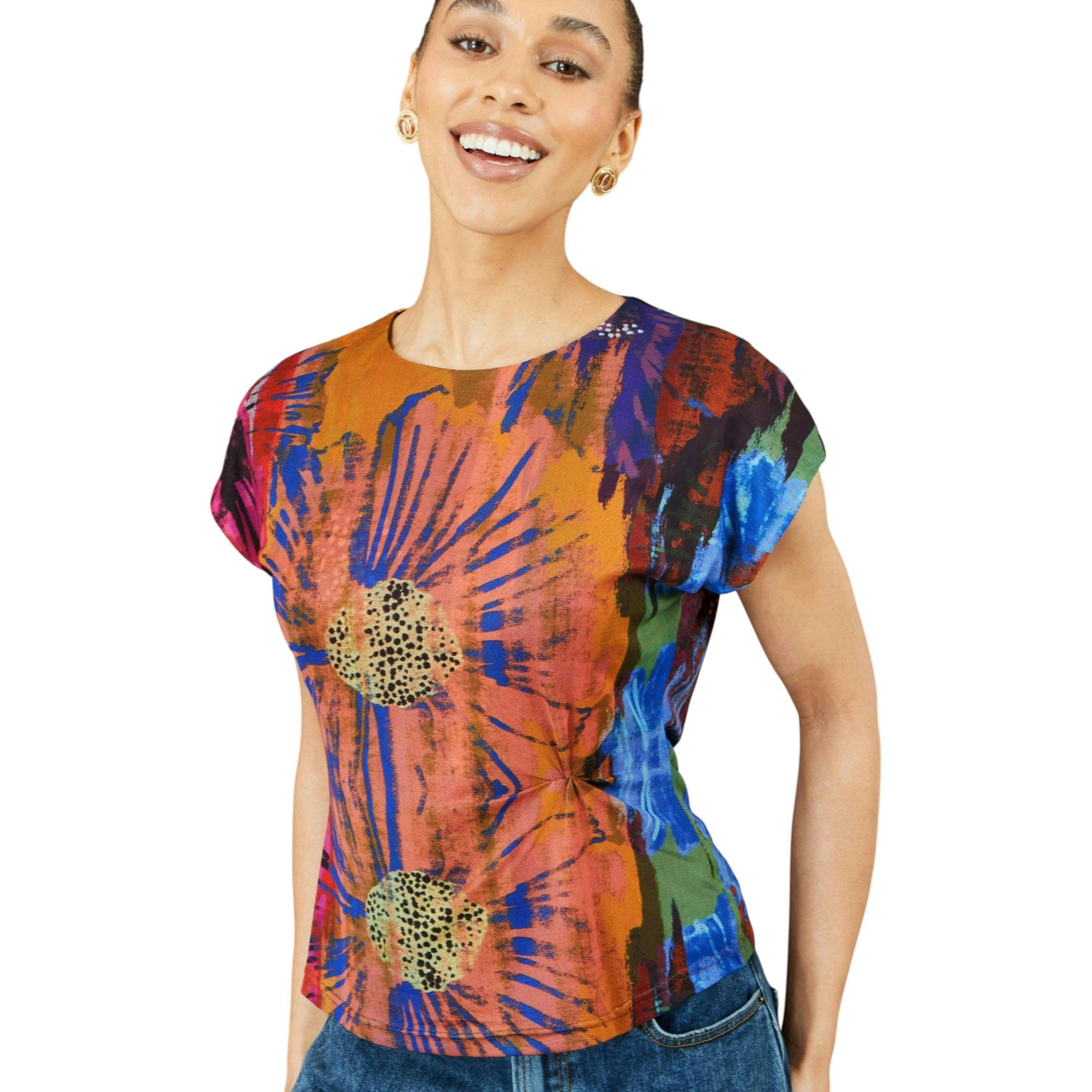 Yumi Multicolour Floral Mesh Top , view 2 of 6