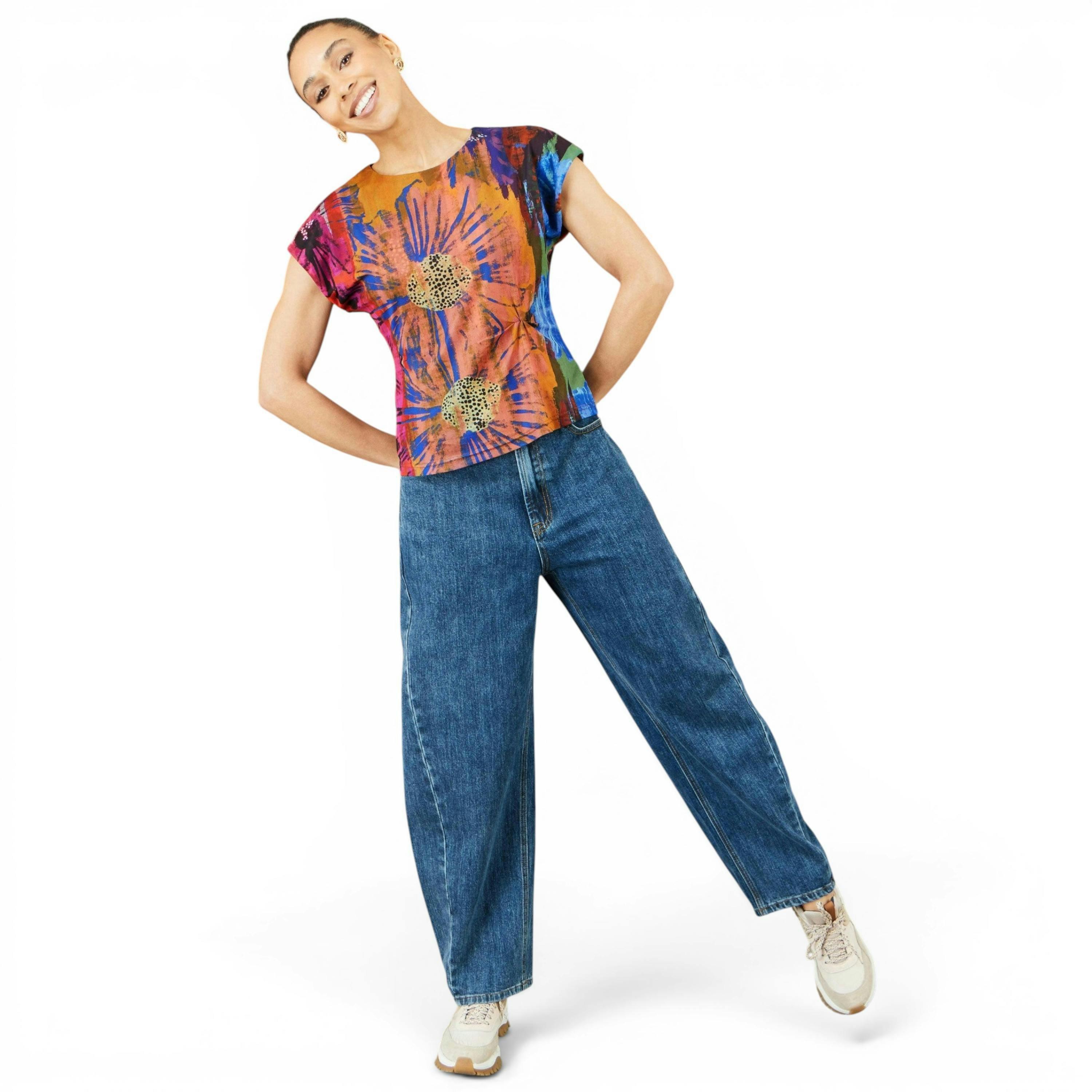 Yumi Multicolour Floral Mesh Top , view 3 of 6