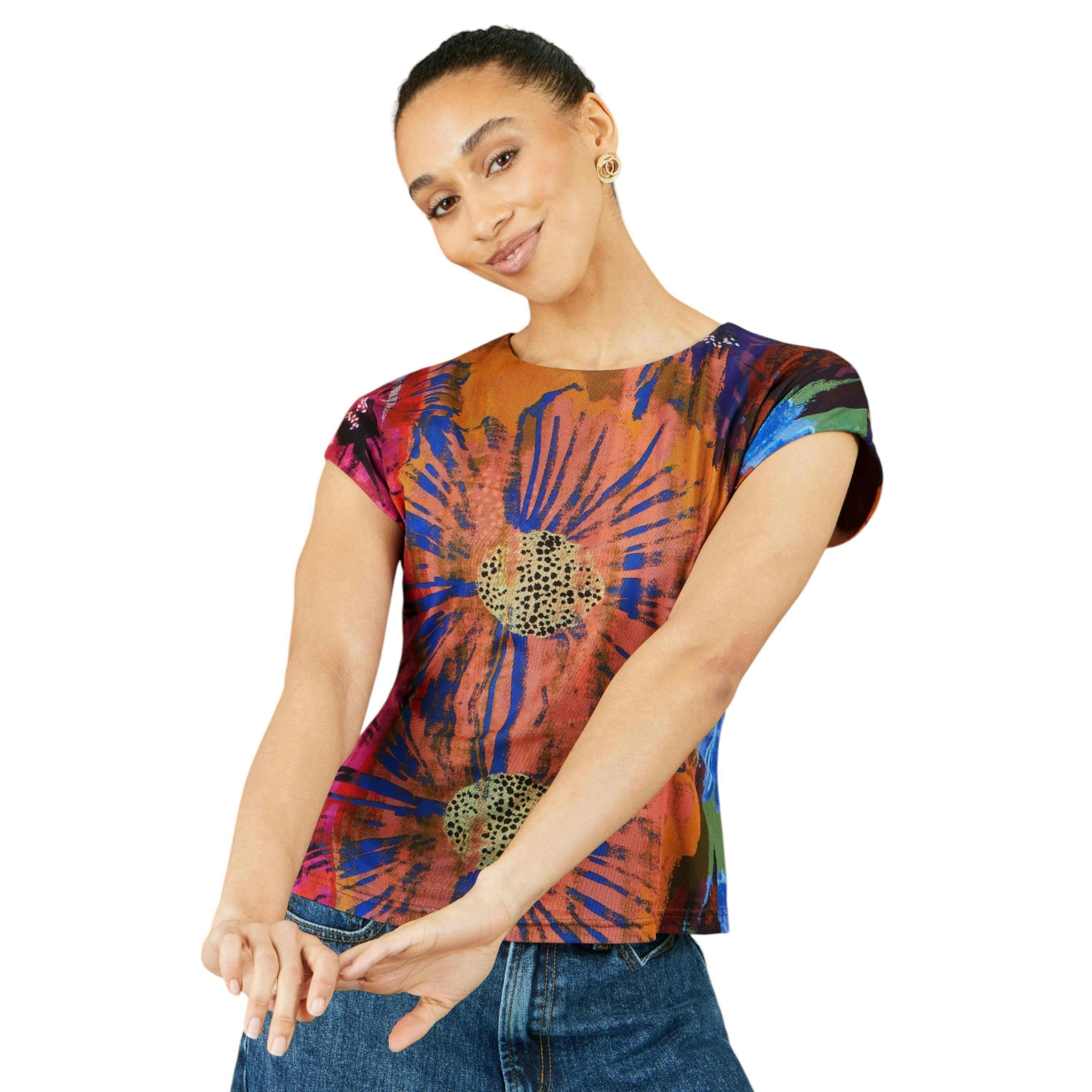 Yumi Multicolour Floral Mesh Top , view 4 of 6