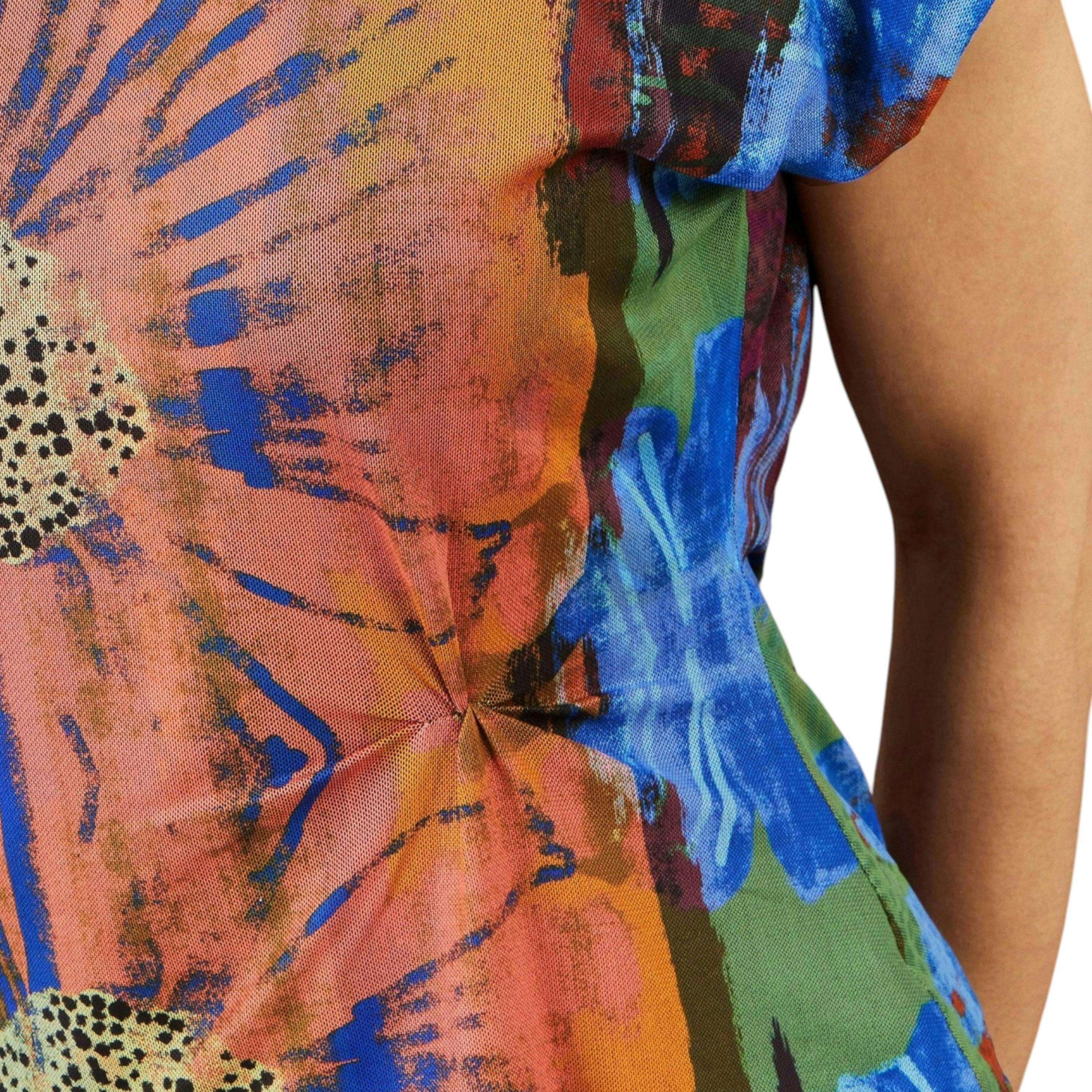 Yumi Multicolour Floral Mesh Top , view 5 of 6
