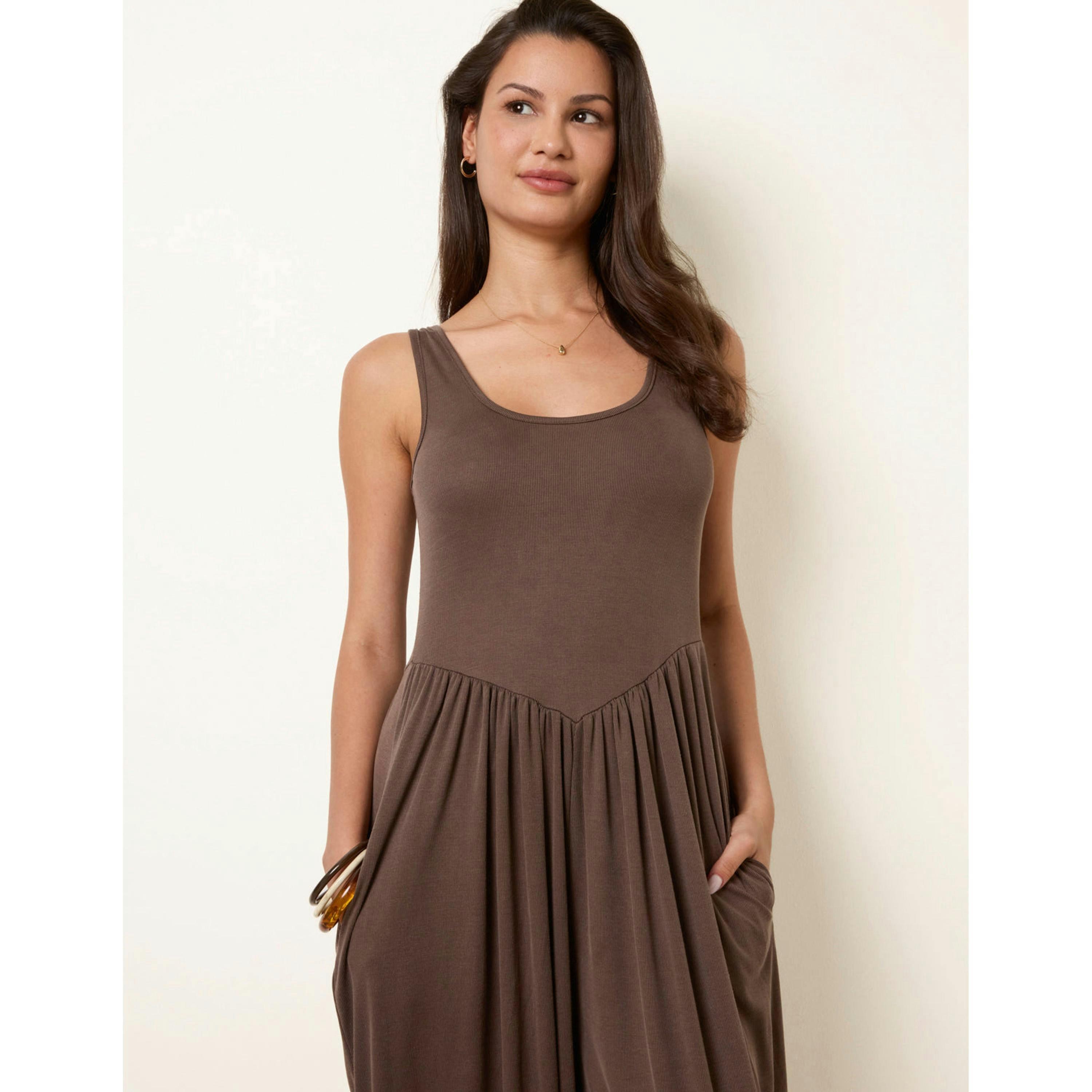 Blue Vanilla Jersey Balloon Leg Jumpsuit With Pockets  in Brown , view 3 of 4
