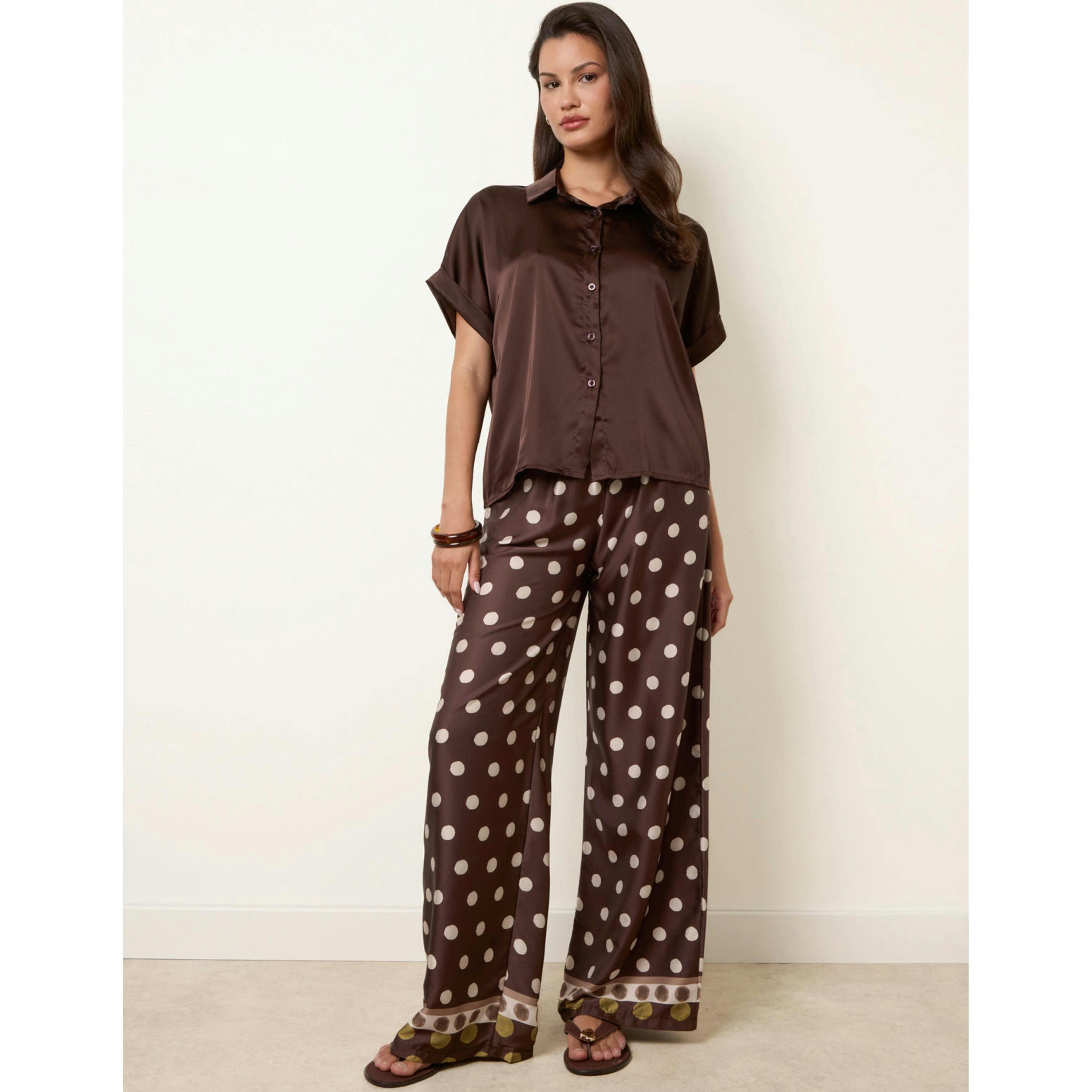 Blue Vanilla Tie Shirt Polka Dot Trouser Set  in Brown , view 1 of 4