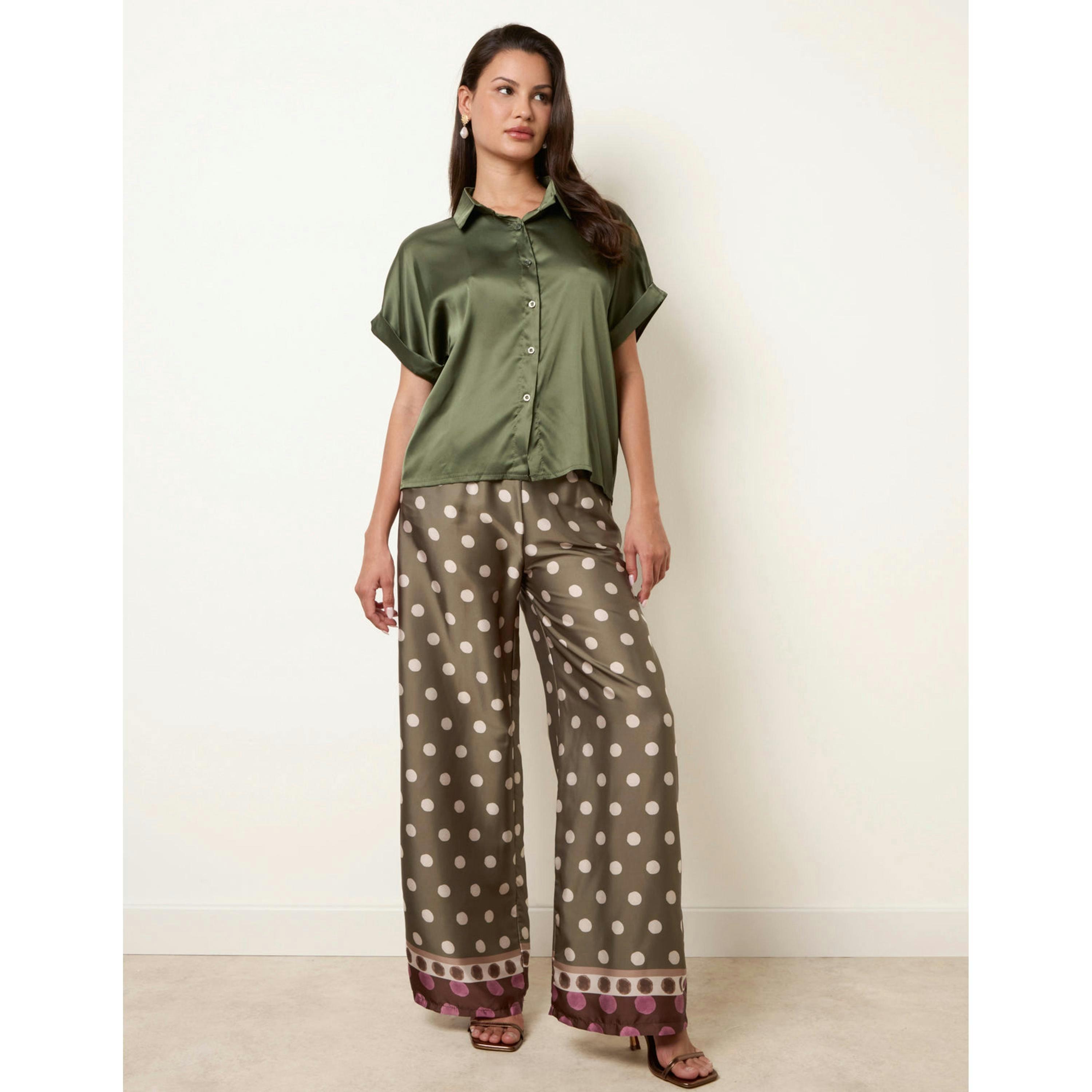 Blue Vanilla Tie Shirt Polka Dot Trouser Set  in Khaki , view 1 of 4