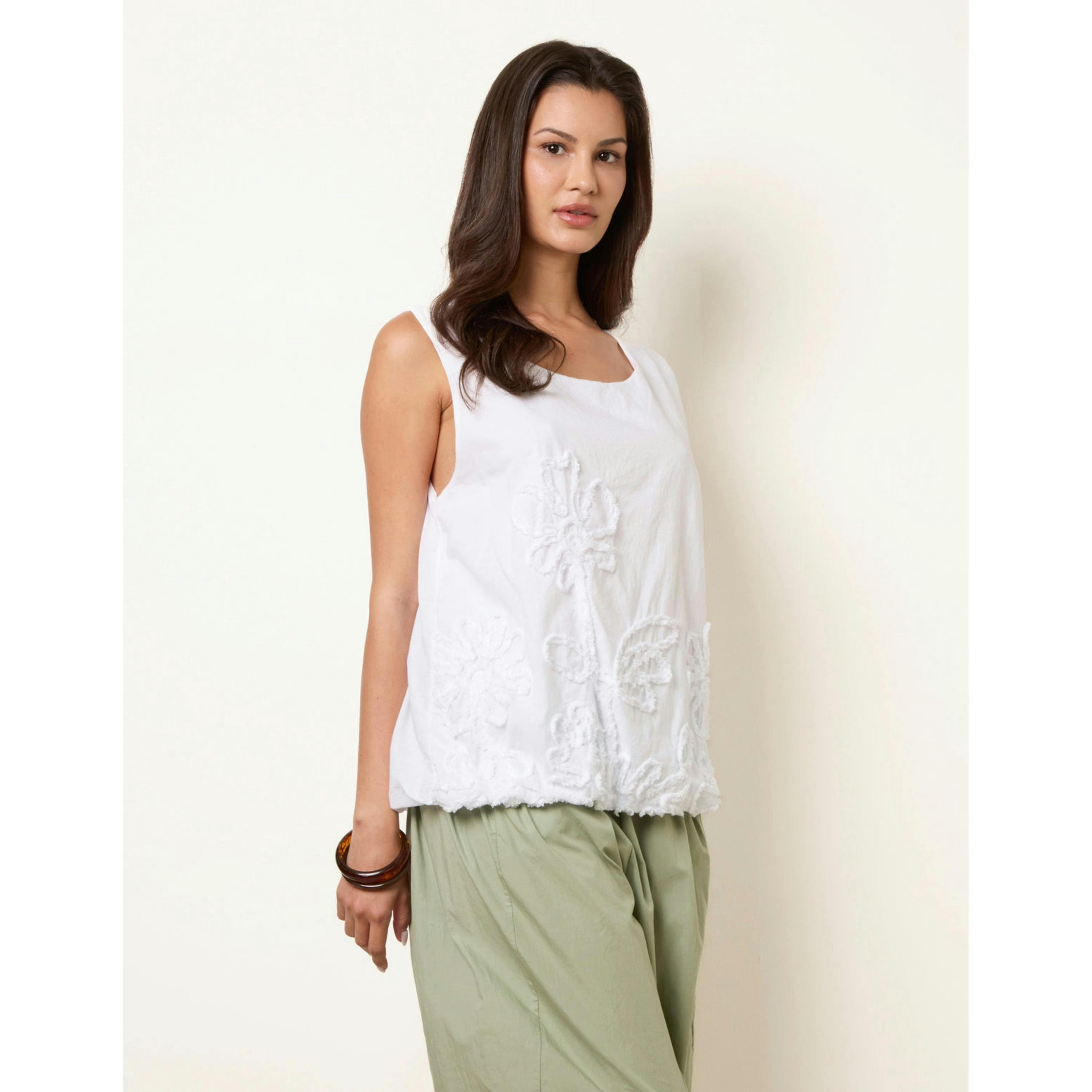 Blue Vanilla Puffball Flower Top  in White , view 1 of 4