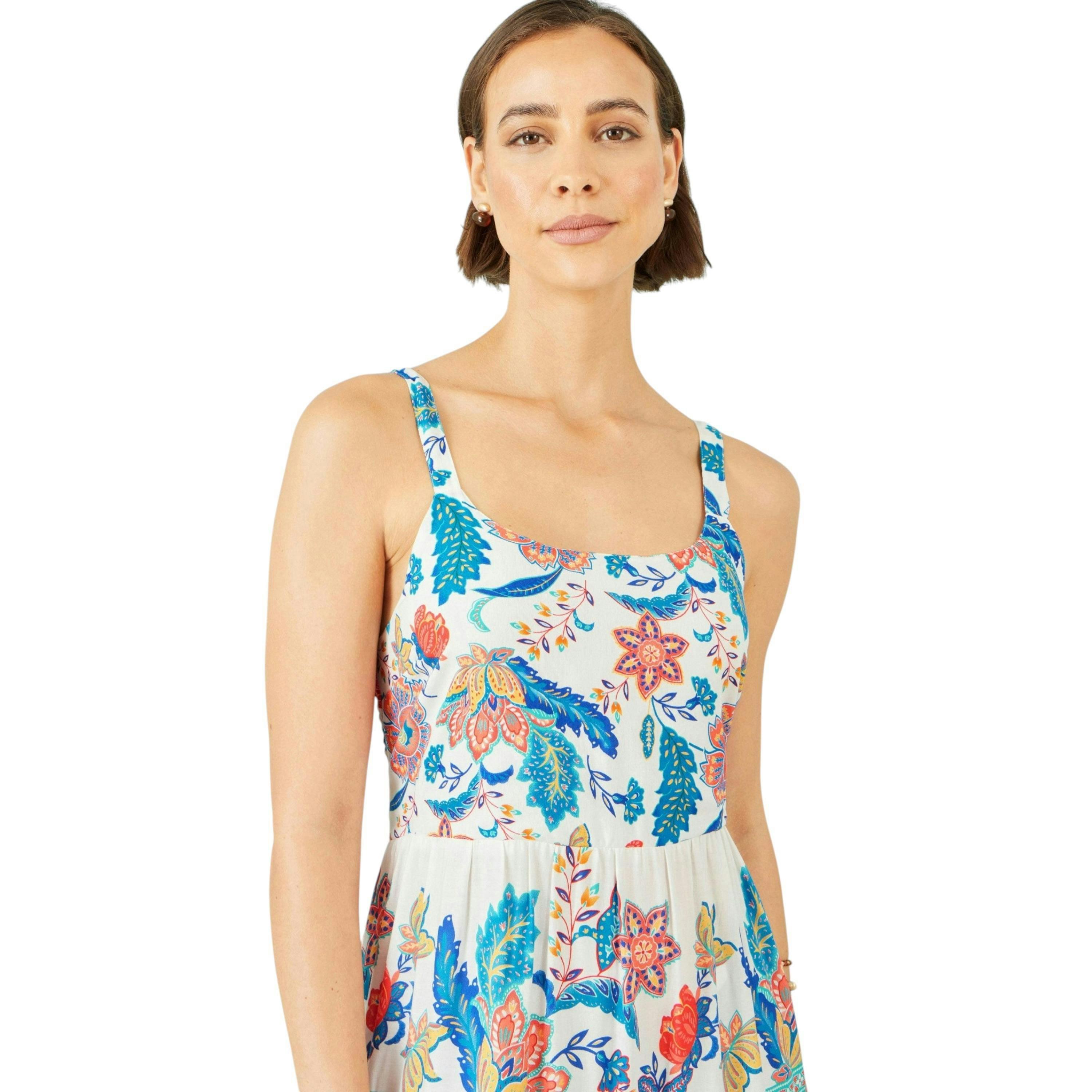 Yumi Blue Boho Block Print Tiered Maxi Dress , view 2 of 6