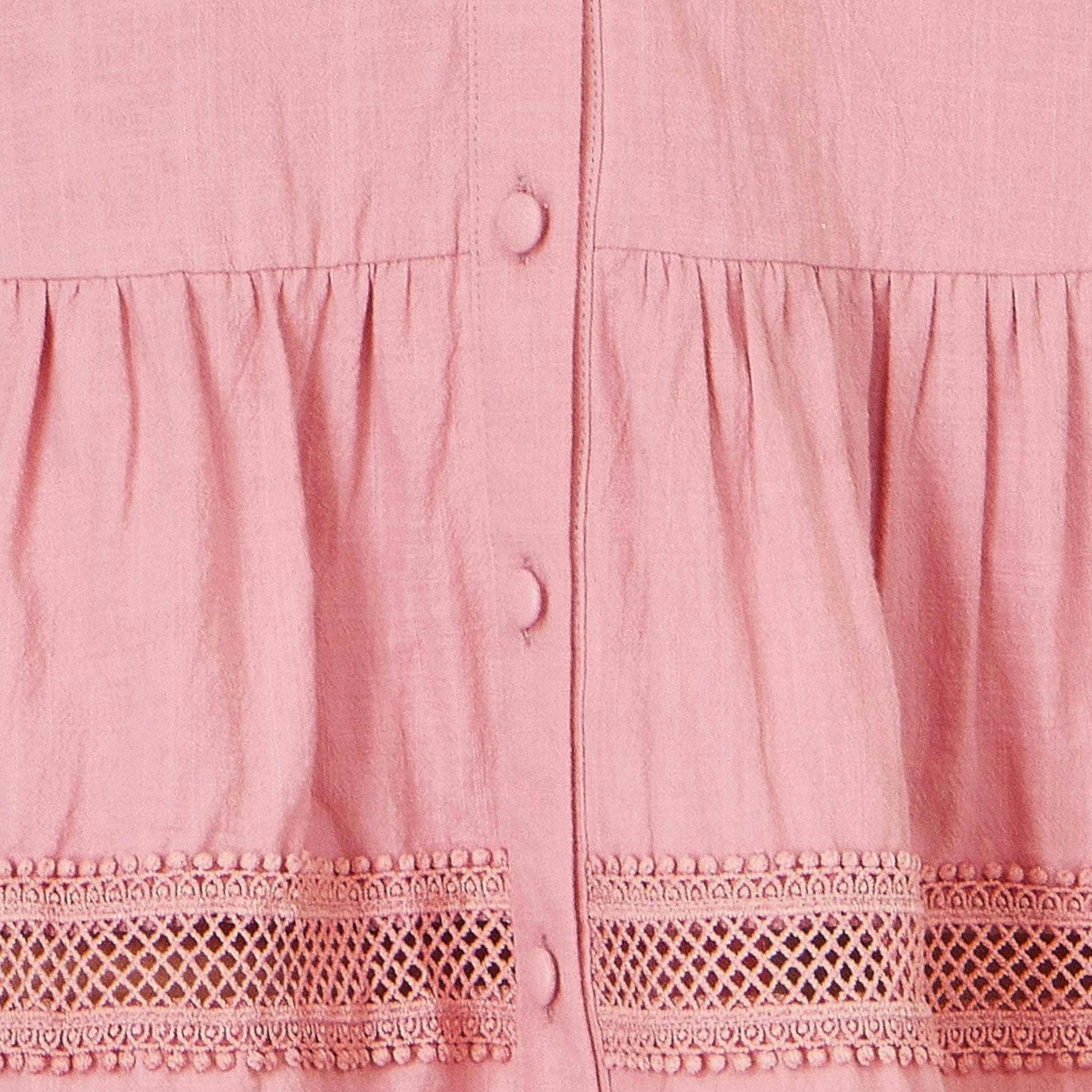 Yumi Pink Cotton Lace Trim Skater Shirt Dress , view 6 of 6