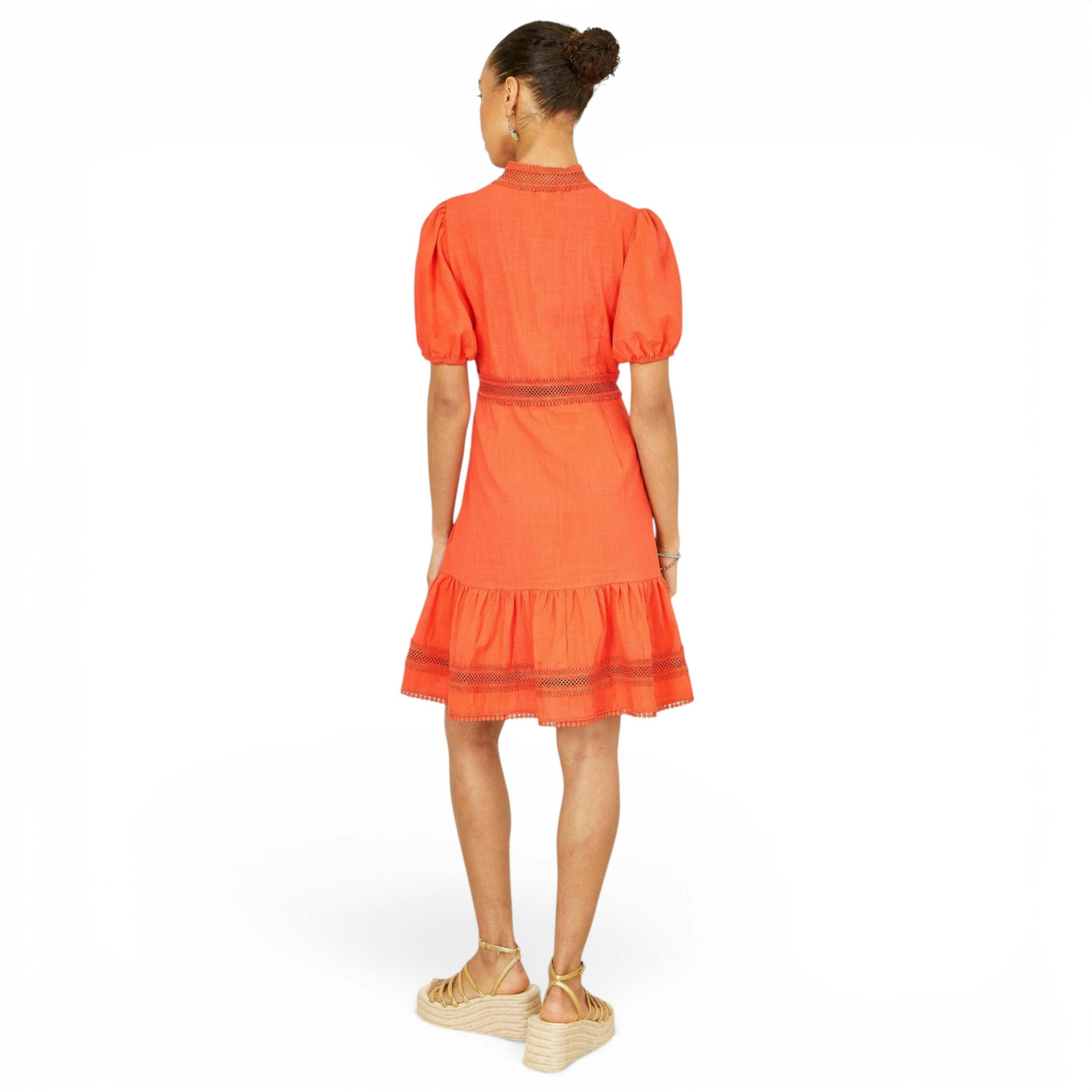 Yumi Orange Cotton Lace Trim Skater Shirt Dress , view 4 of 6