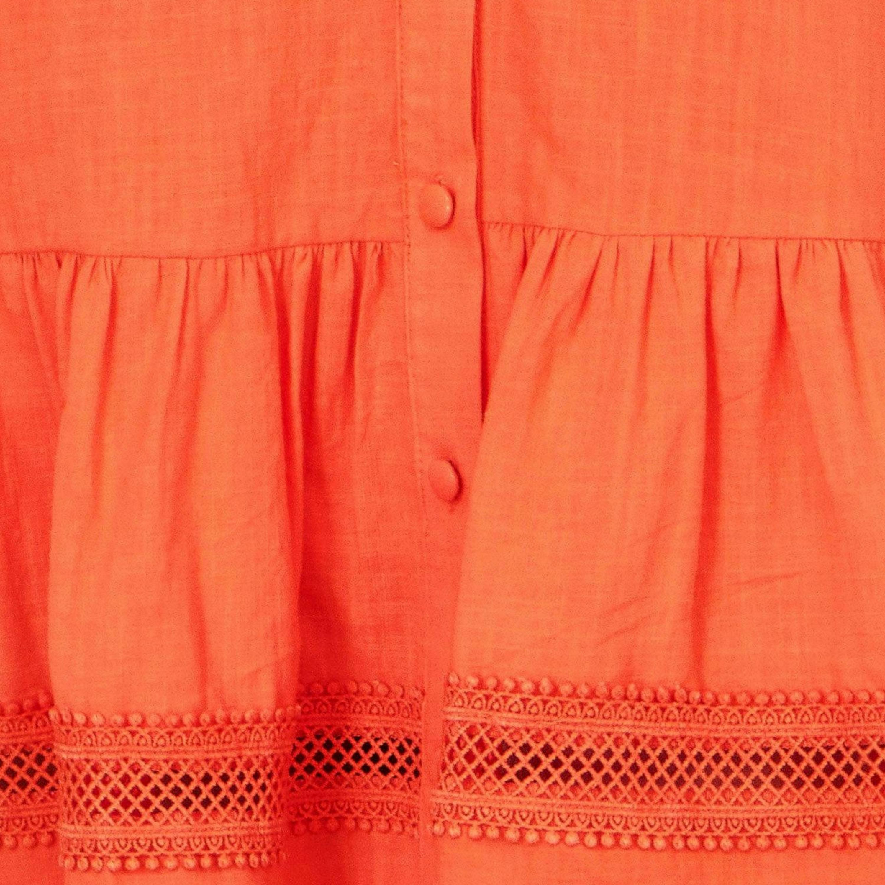 Yumi Orange Cotton Lace Trim Skater Shirt Dress , view 6 of 6
