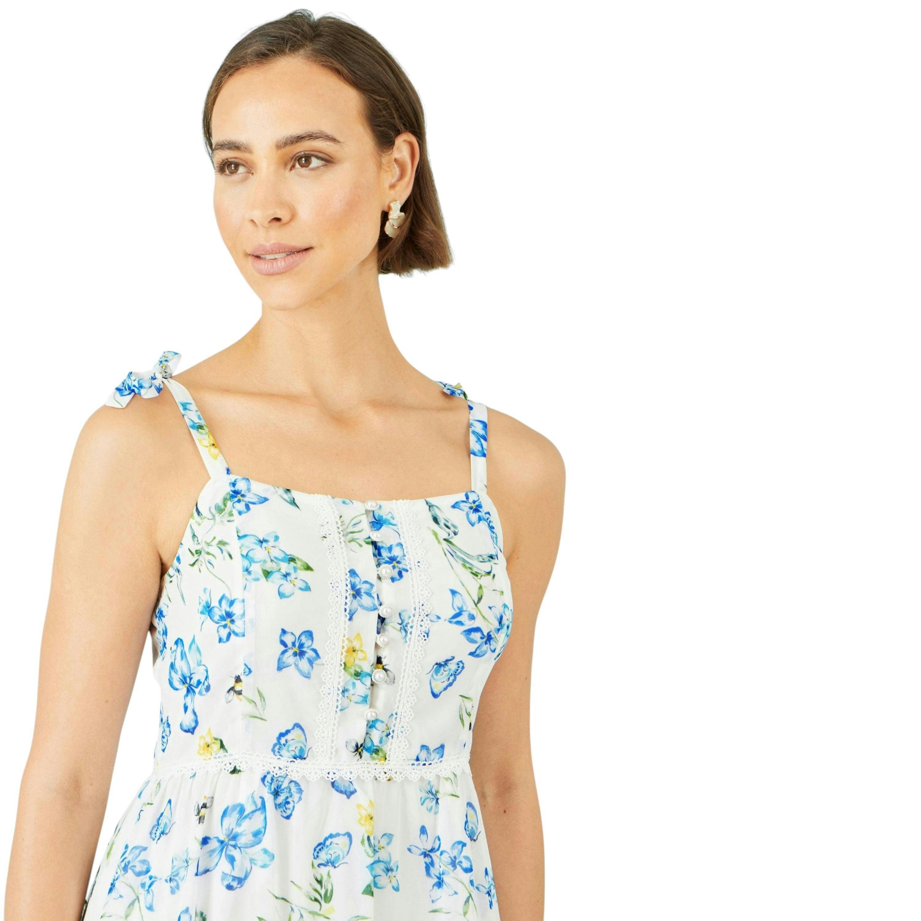 Yumi White Butterfly Print Lace Trim Maxi Dress , view 2 of 6
