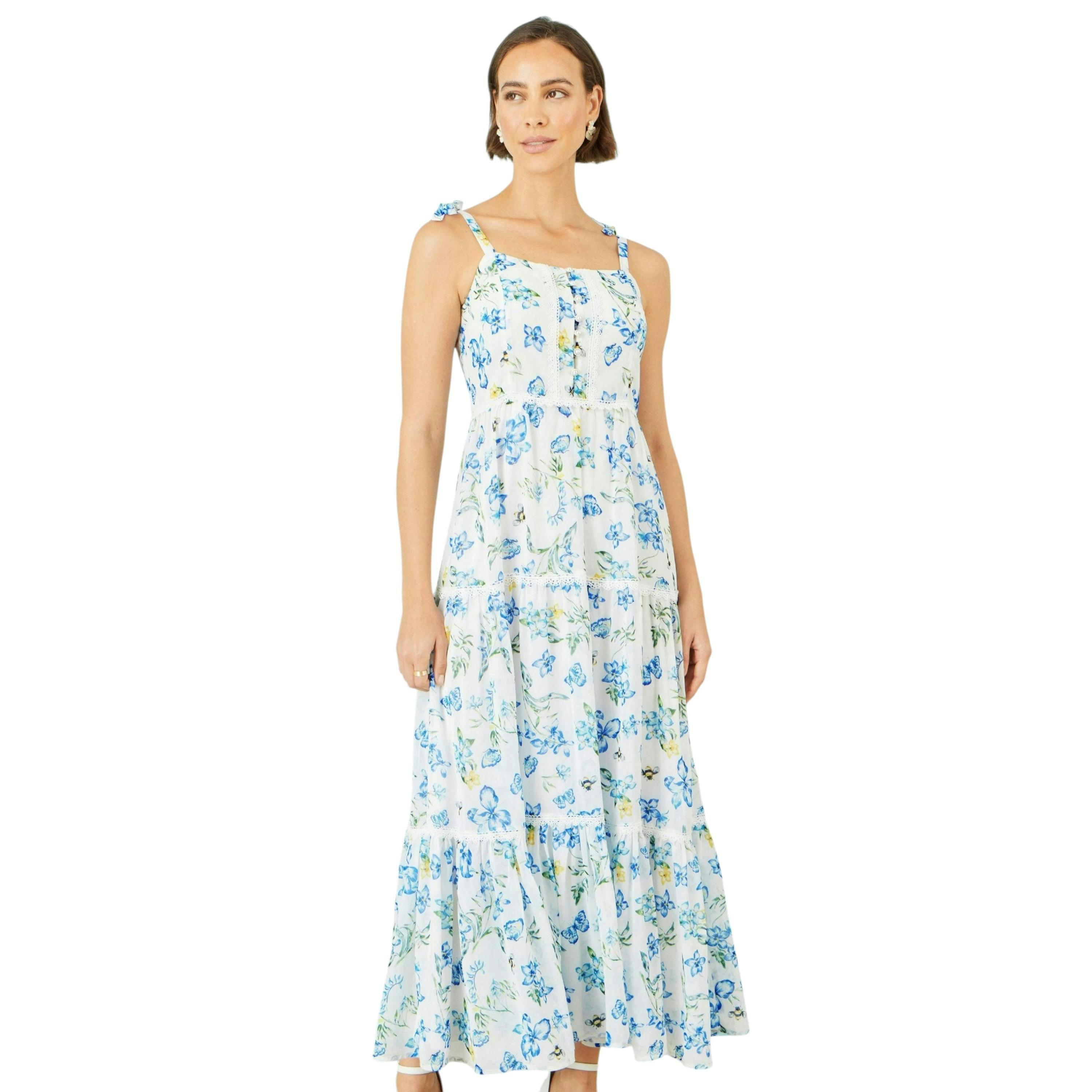 Yumi White Butterfly Print Lace Trim Maxi Dress , view 6 of 6