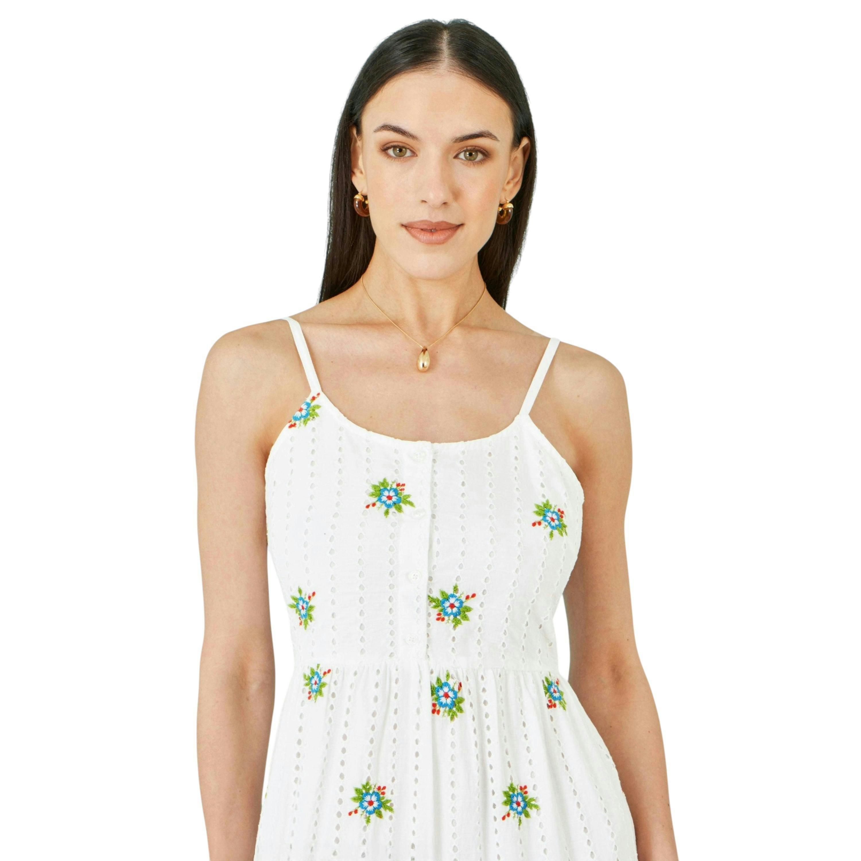 Yumi White Cotton Embroidered Broderie Anglaise Midi Sun Dress , view 2 of 6