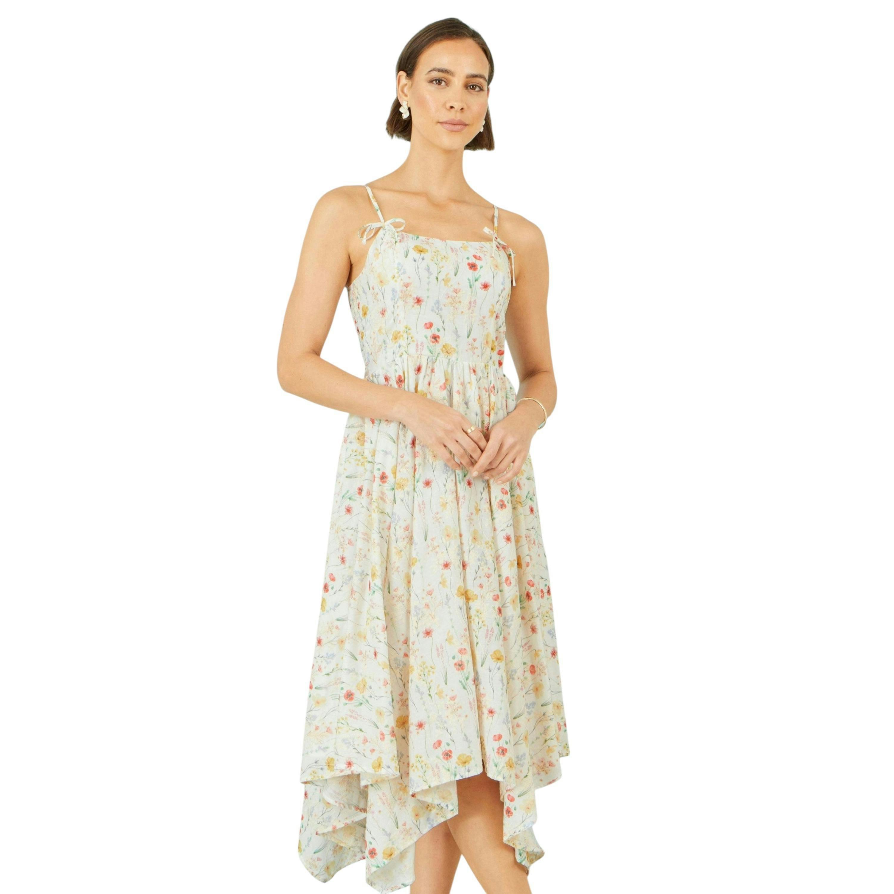 Yumi White Botanical Embroidery Fabric Handkerchief Hem Dress , view 1 of 6