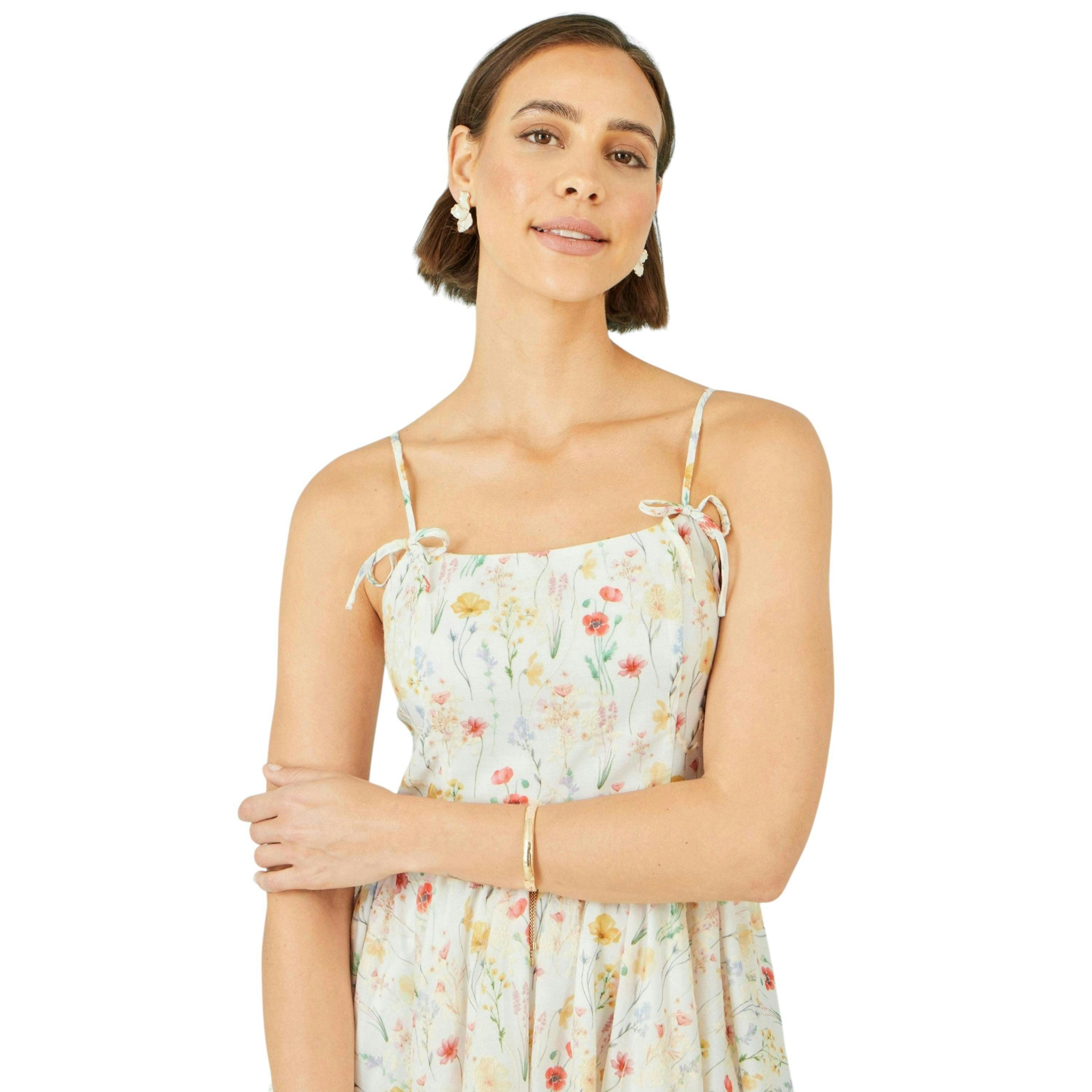 Yumi White Botanical Embroidery Fabric Handkerchief Hem Dress , view 2 of 6