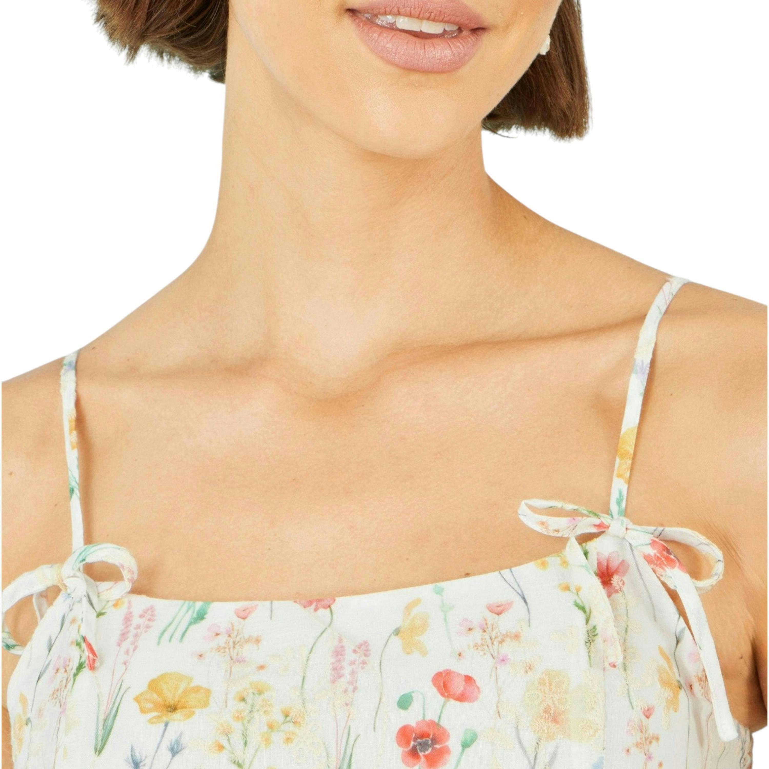 Yumi White Botanical Embroidery Fabric Handkerchief Hem Dress , view 4 of 6