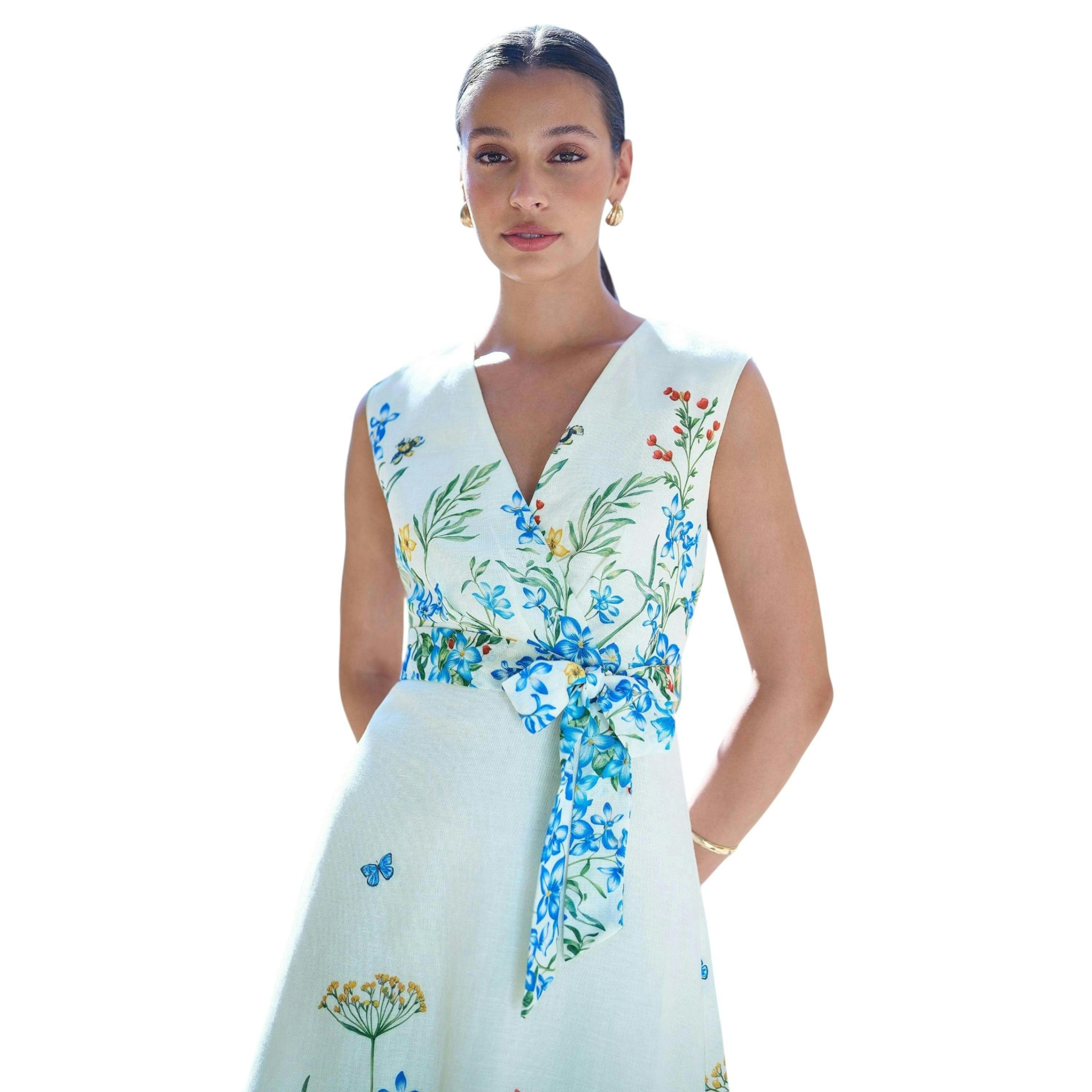 Yumi Ivory Butterfly Print Midi Wrap Dress , view 2 of 6