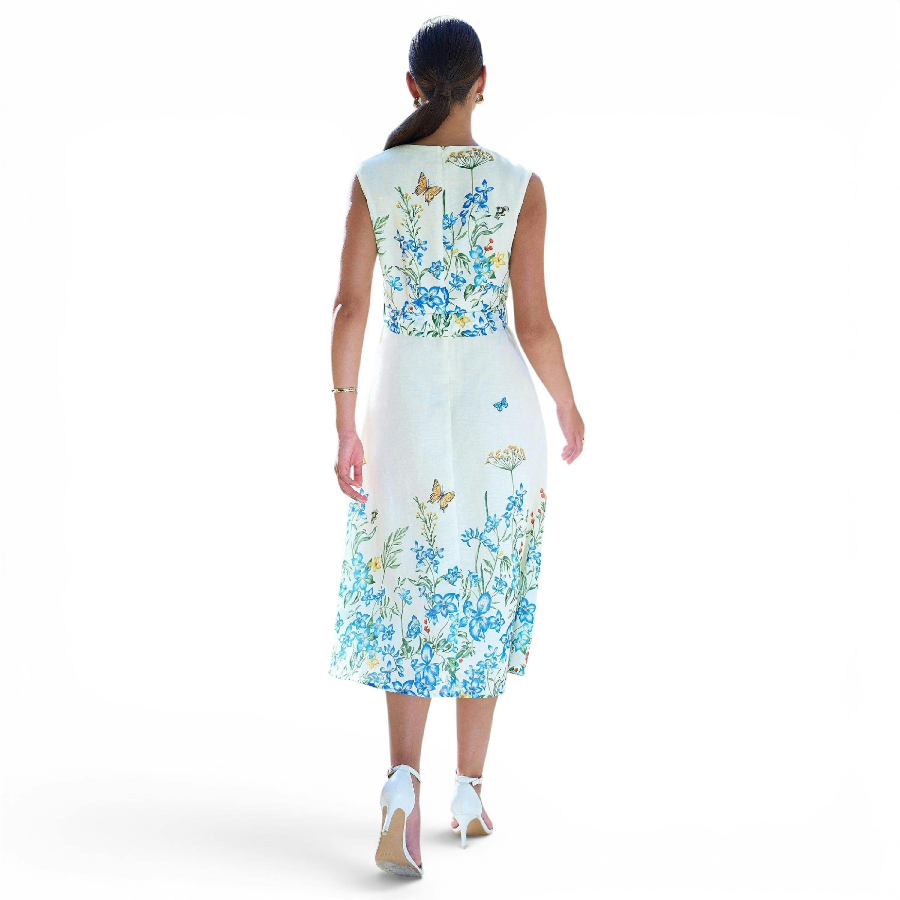 Yumi Ivory Butterfly Print Midi Wrap Dress , view 4 of 6