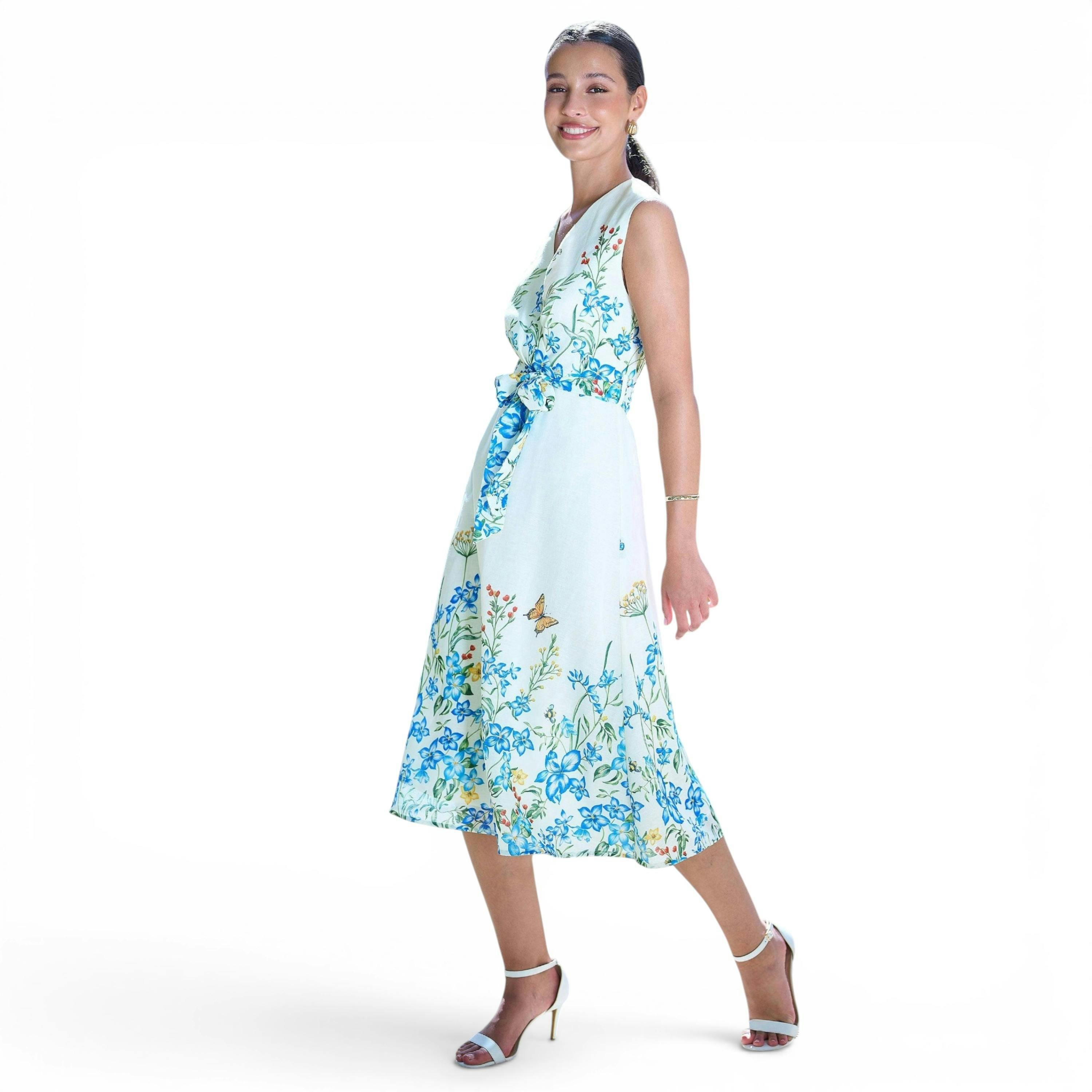 Yumi Ivory Butterfly Print Midi Wrap Dress , view 6 of 6