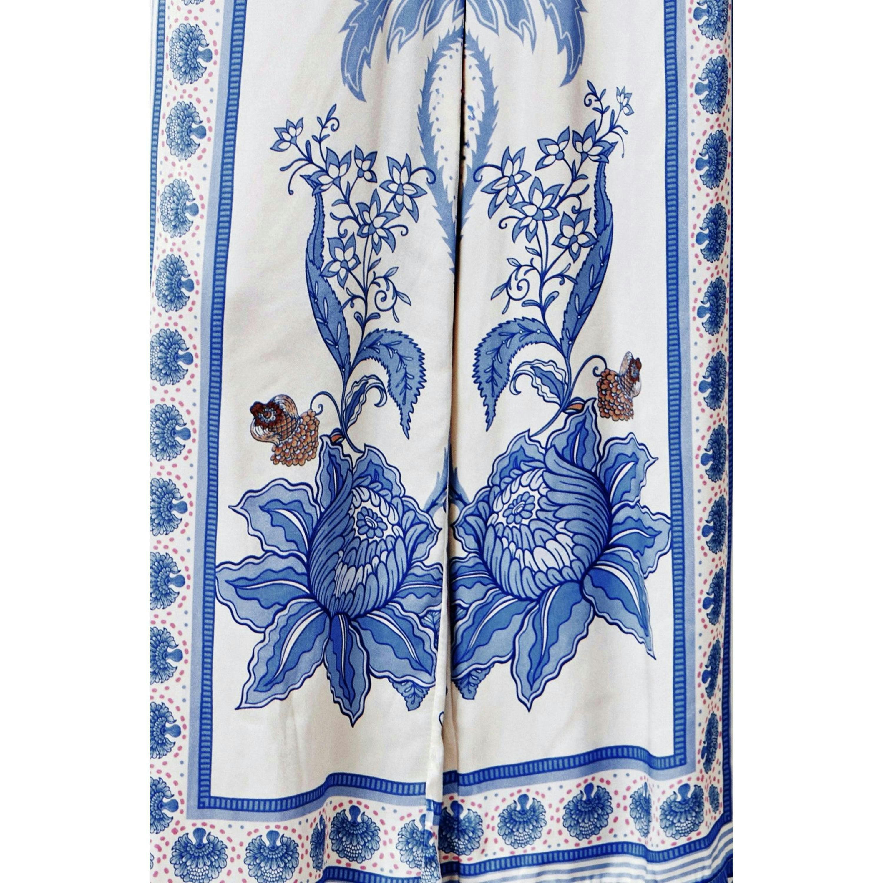 Yumi Blue Satin Print Placement Relaxed Trousers , view 4 of 4
