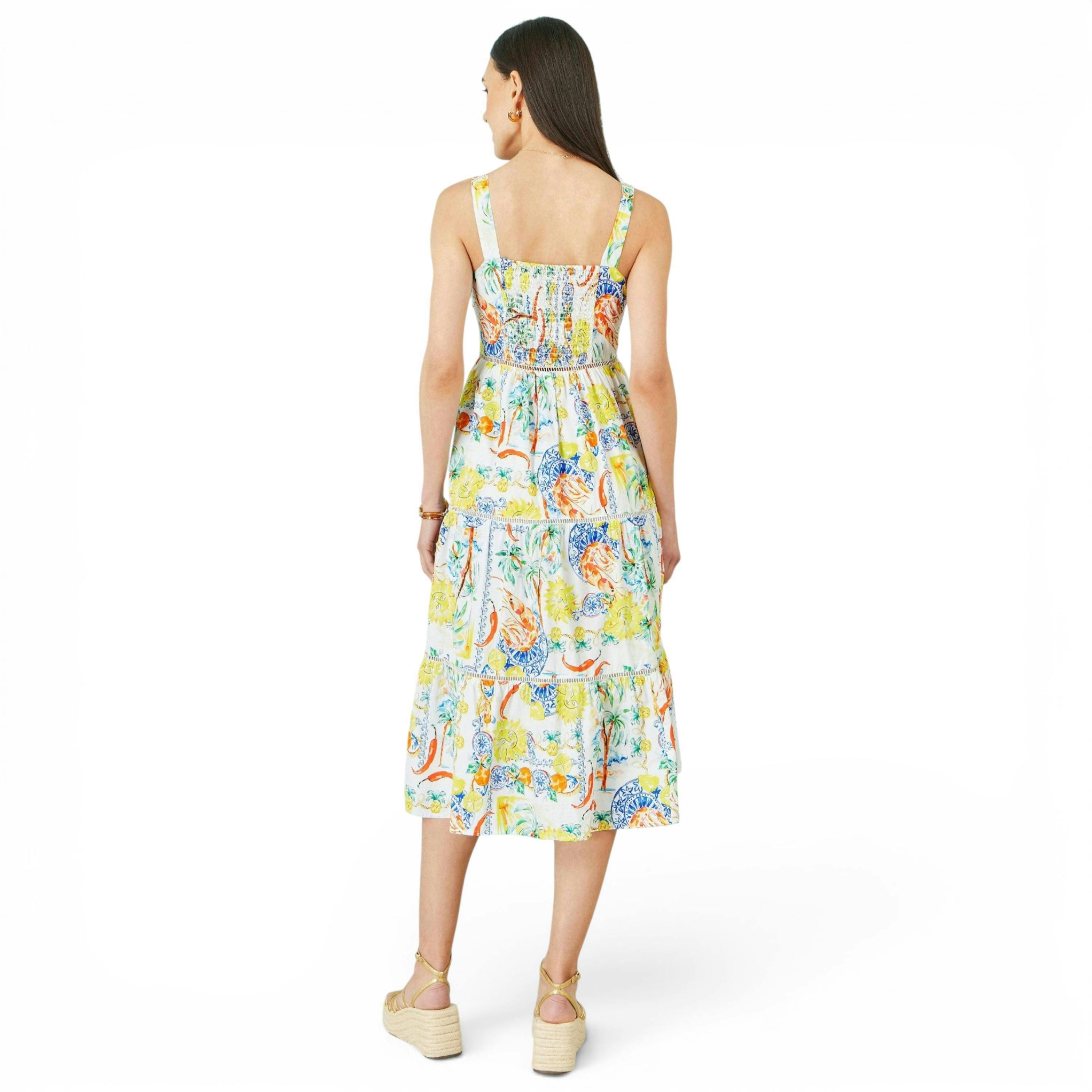 Yumi White Mediterranean Print Cotton Midi Sun Dress , view 5 of 6