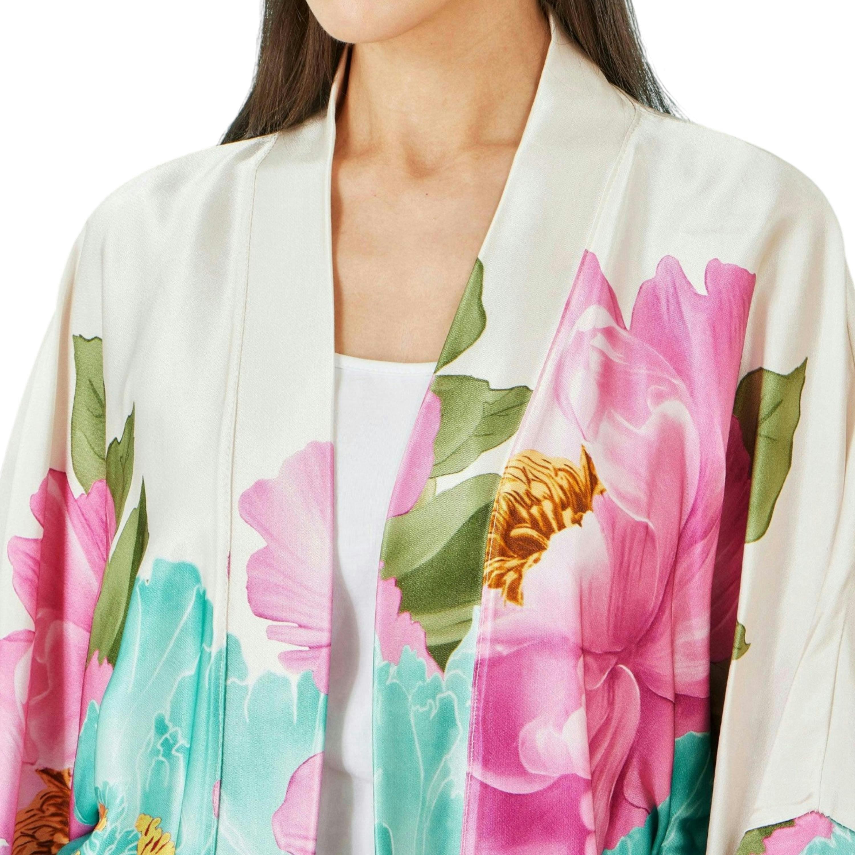 Yumi Ivory Floral Print Relaxed Kimono , view 2 of 6
