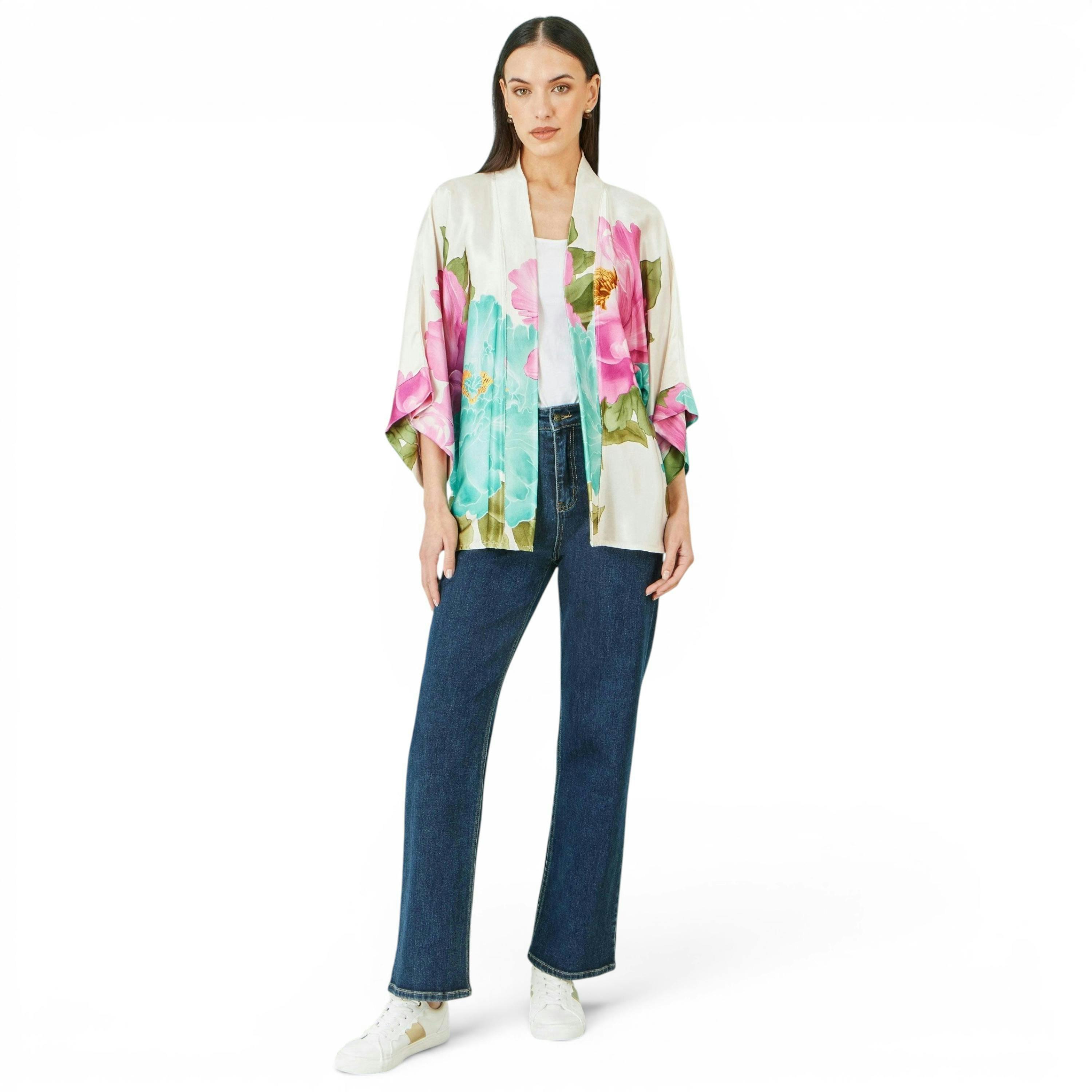 Yumi Ivory Floral Print Relaxed Kimono , view 3 of 6