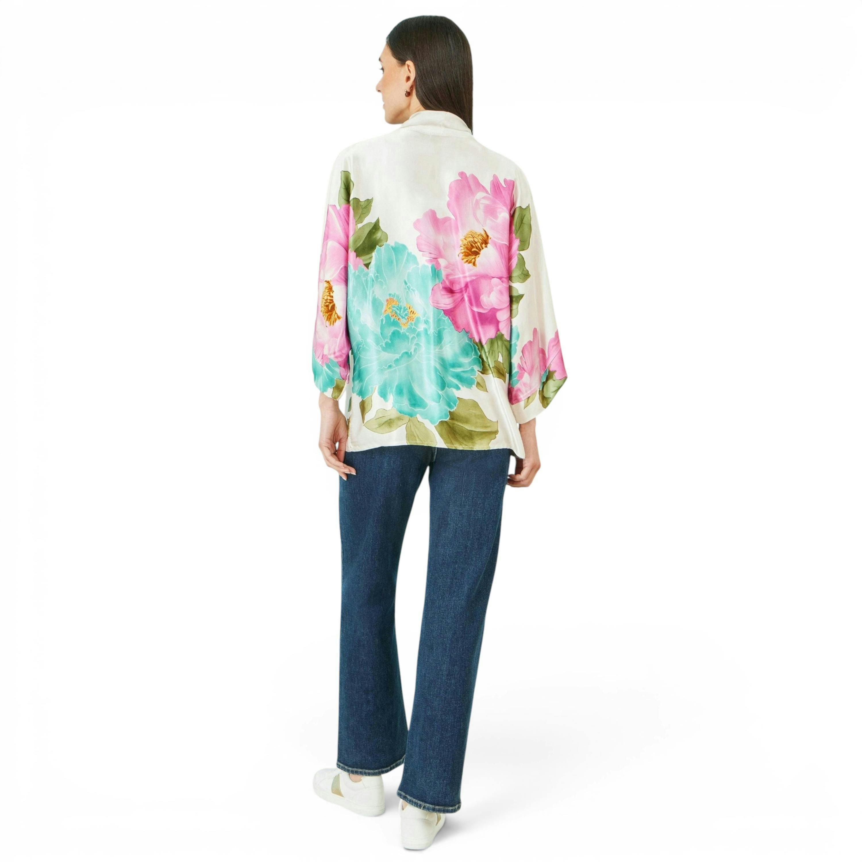 Yumi Ivory Floral Print Relaxed Kimono , view 4 of 6