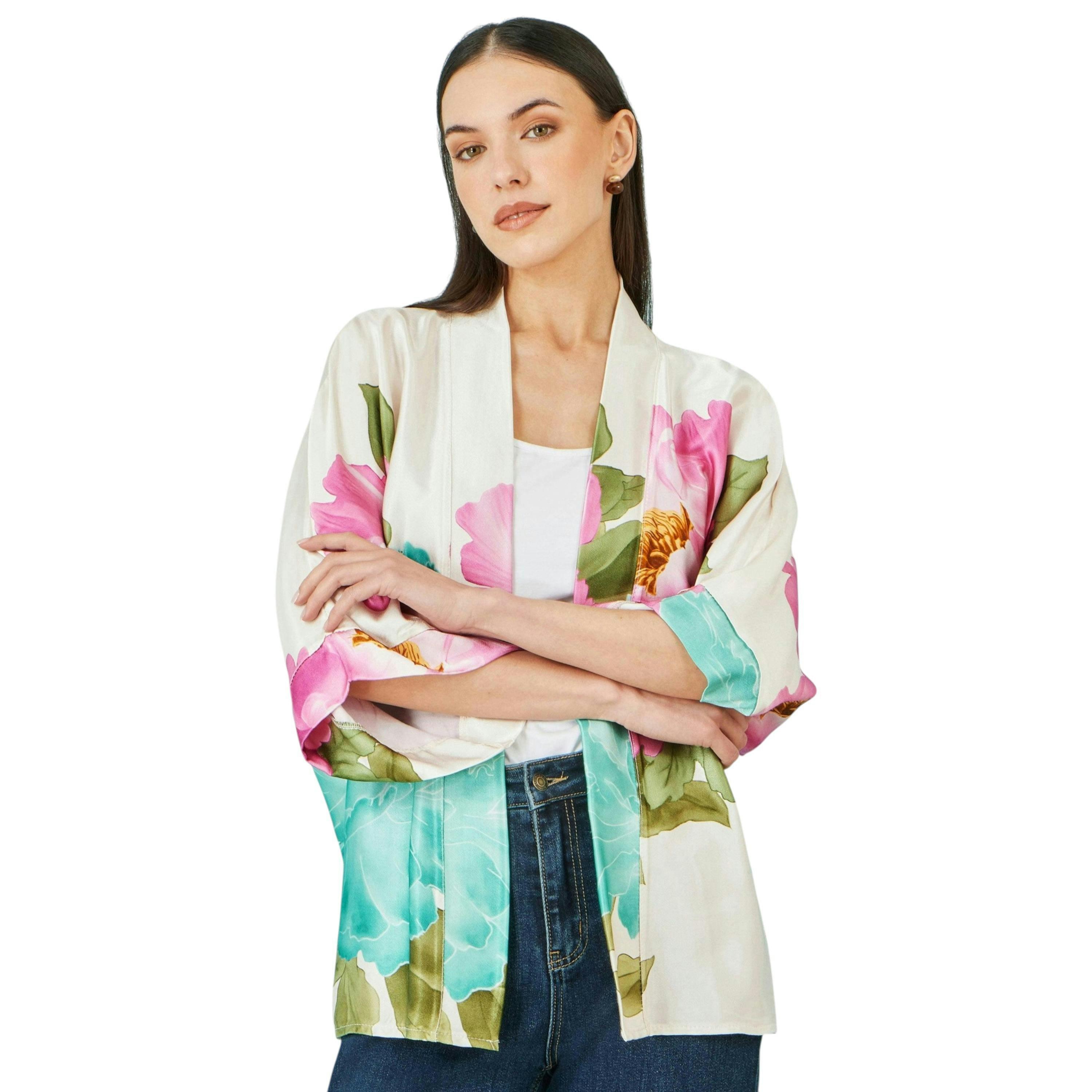 Yumi Ivory Floral Print Relaxed Kimono , view 5 of 6