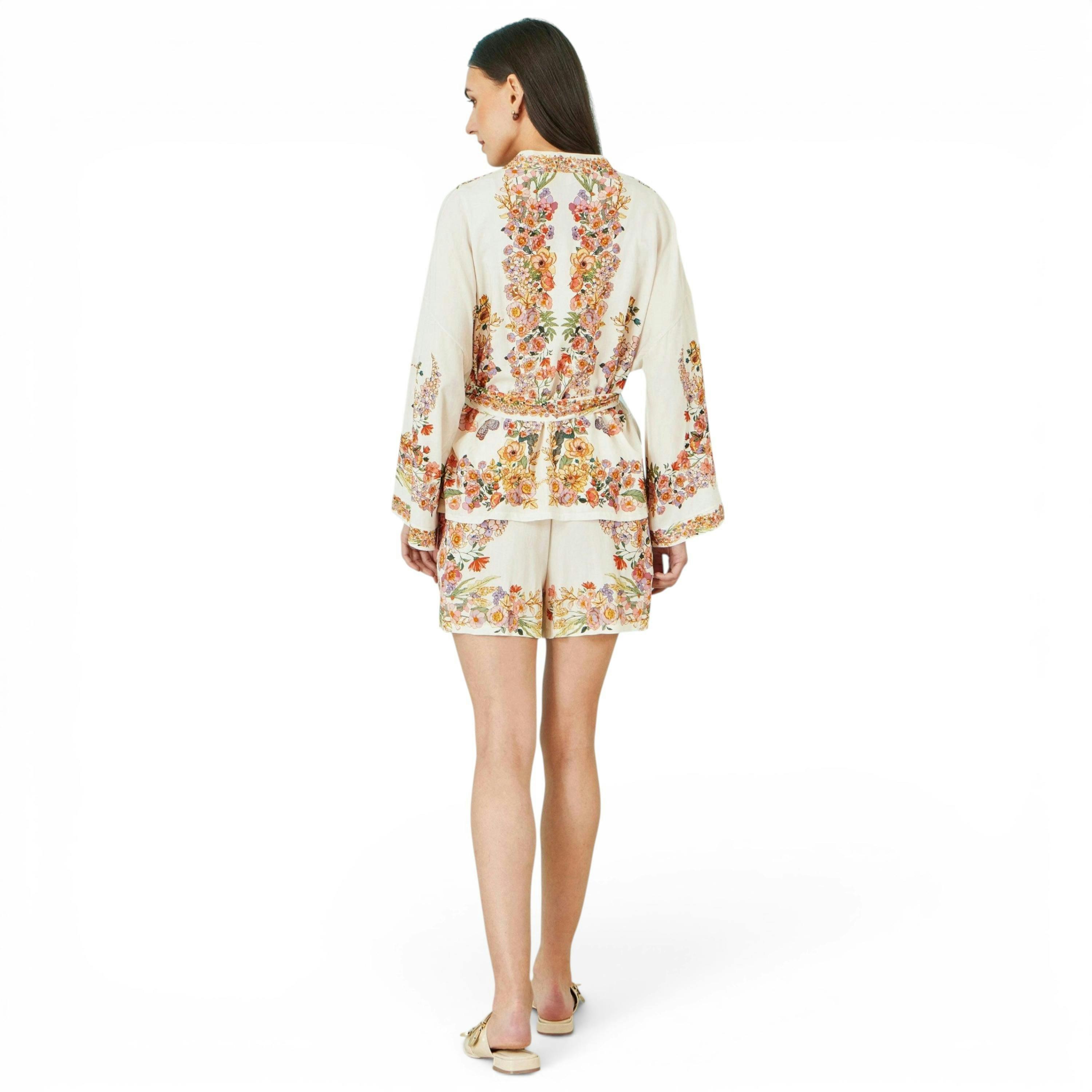 Yumi Ivory Viscose Floral Border Shorts , view 3 of 4