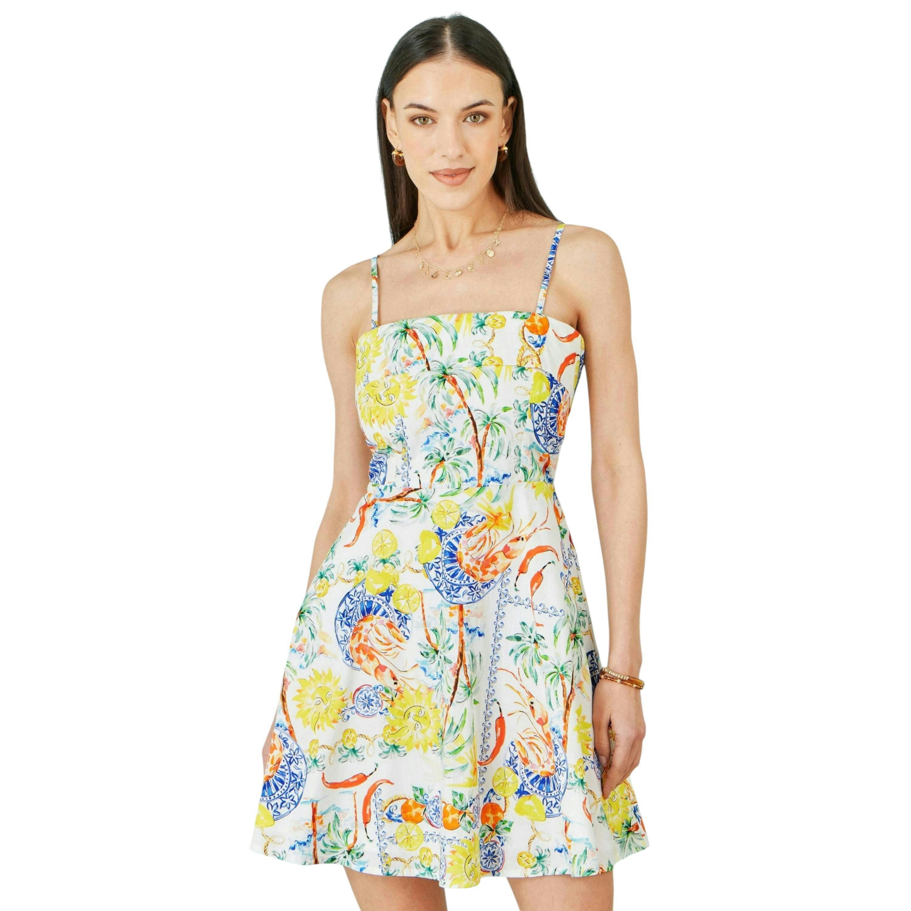 Yumi White Mediterranean Print Cotton Mini Sun Dress , view 1 of 6