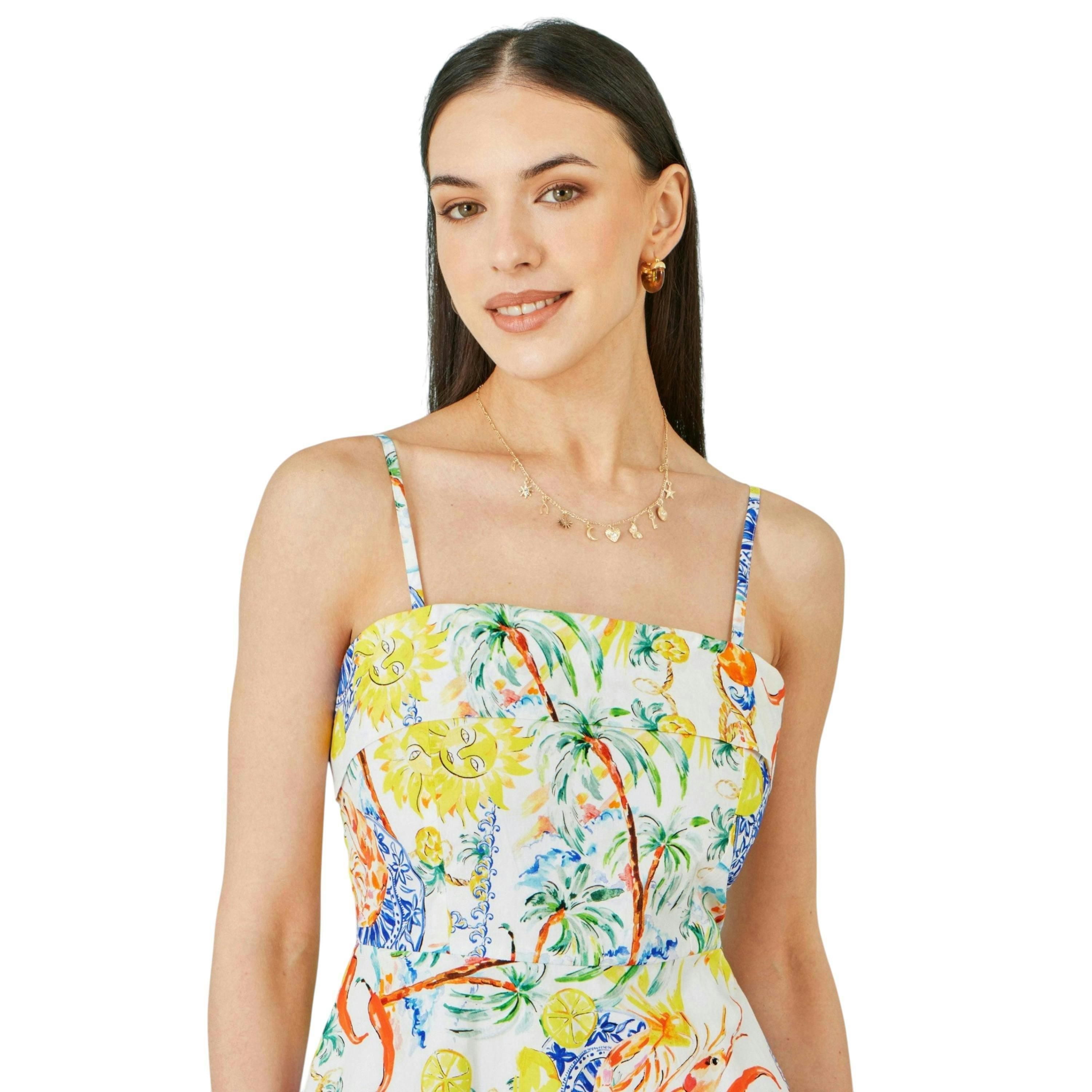 Yumi White Mediterranean Print Cotton Mini Sun Dress , view 2 of 6