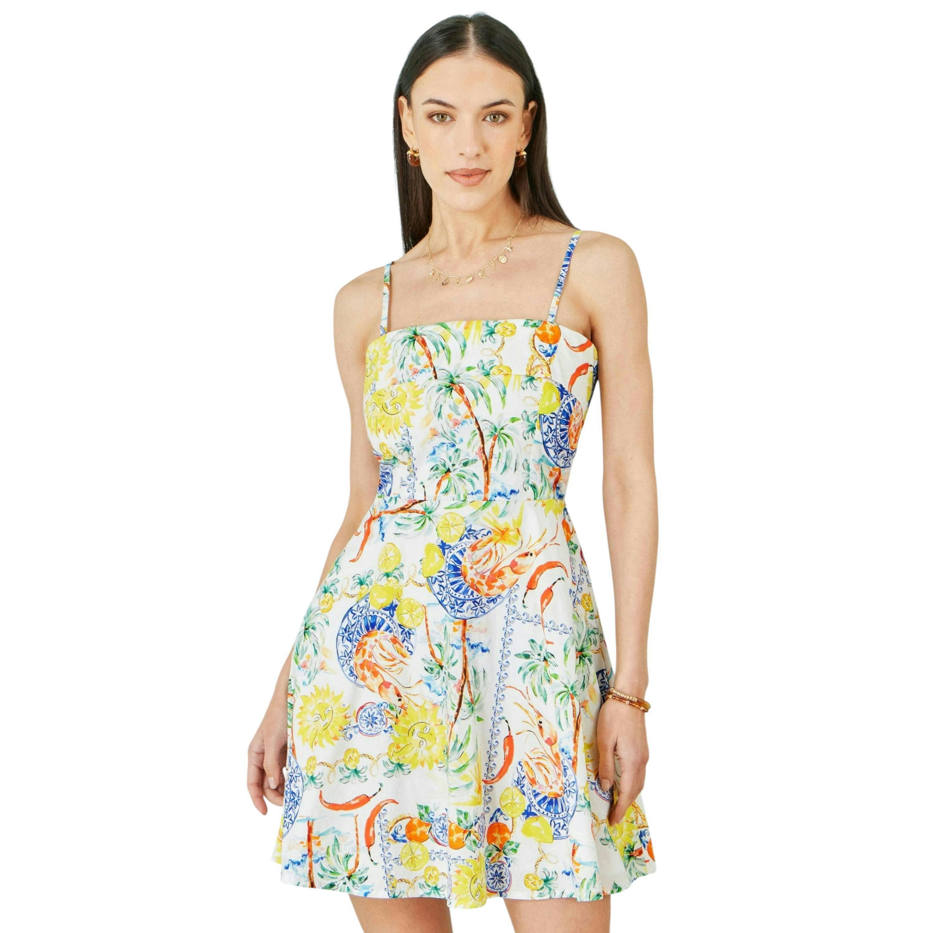 Yumi White Mediterranean Print Cotton Mini Sun Dress , view 5 of 6