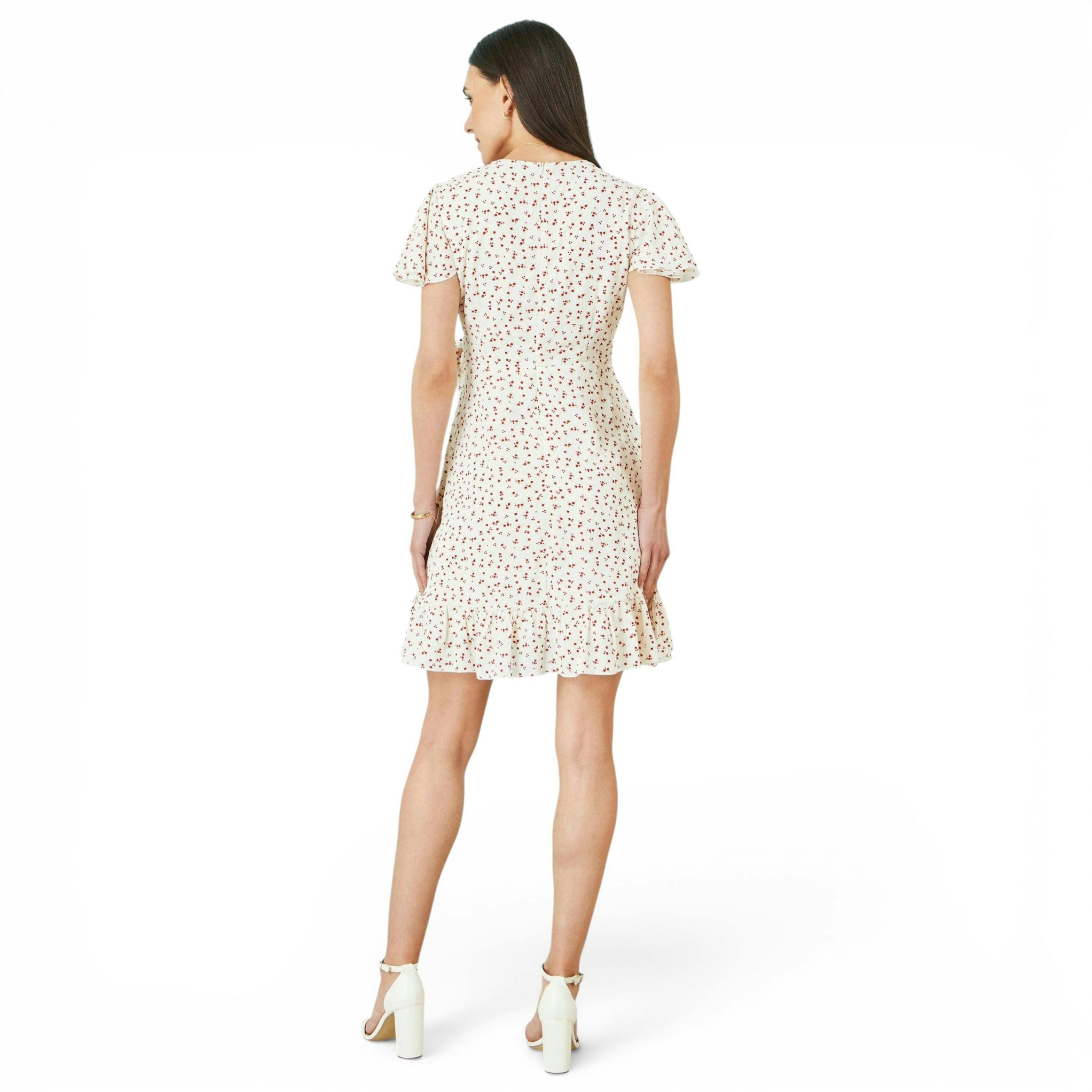 Yumi White Ditsy Print Frill Wrap Dress , view 4 of 6