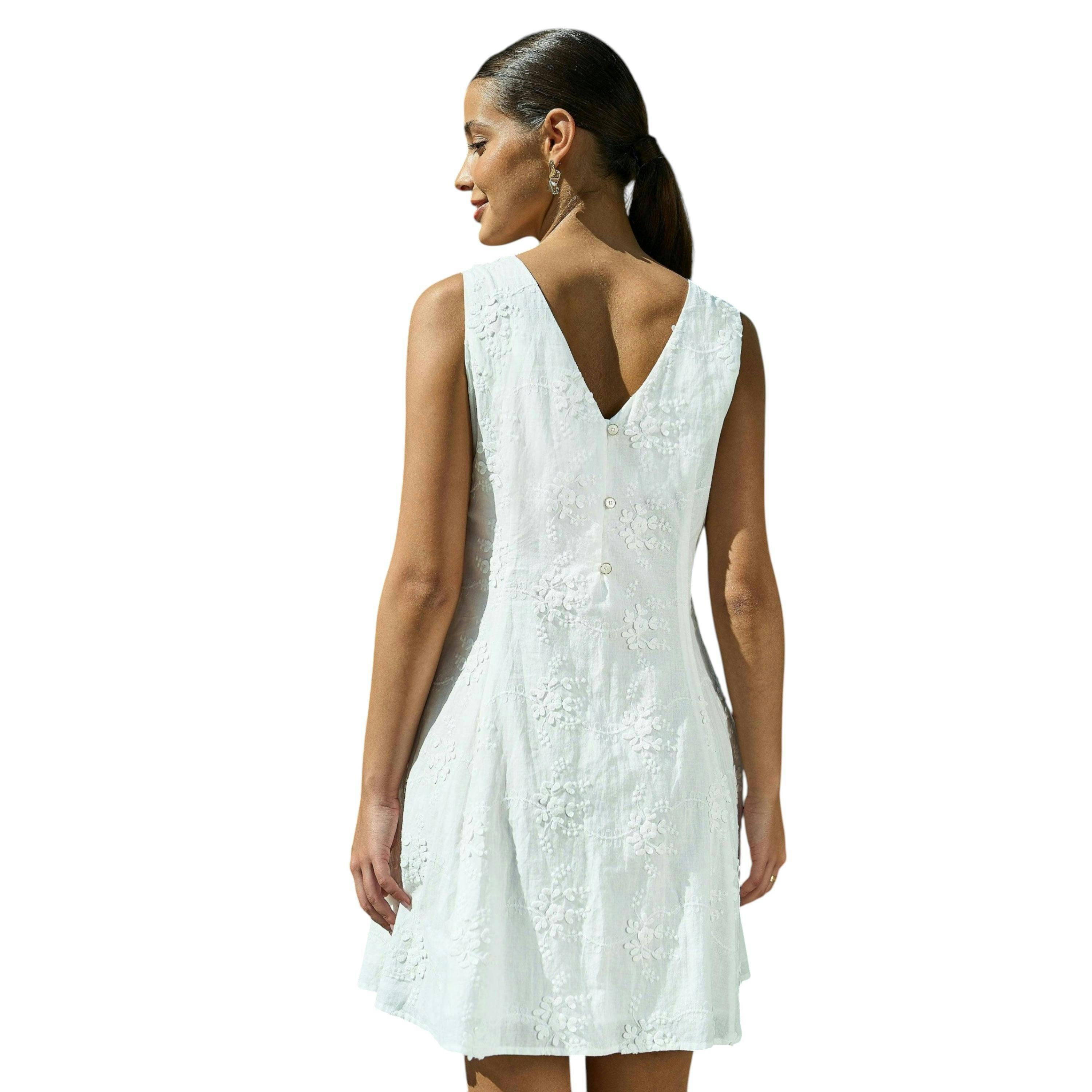 Yumi White Cotton Applique Flower Swing Shift Dress , view 3 of 6