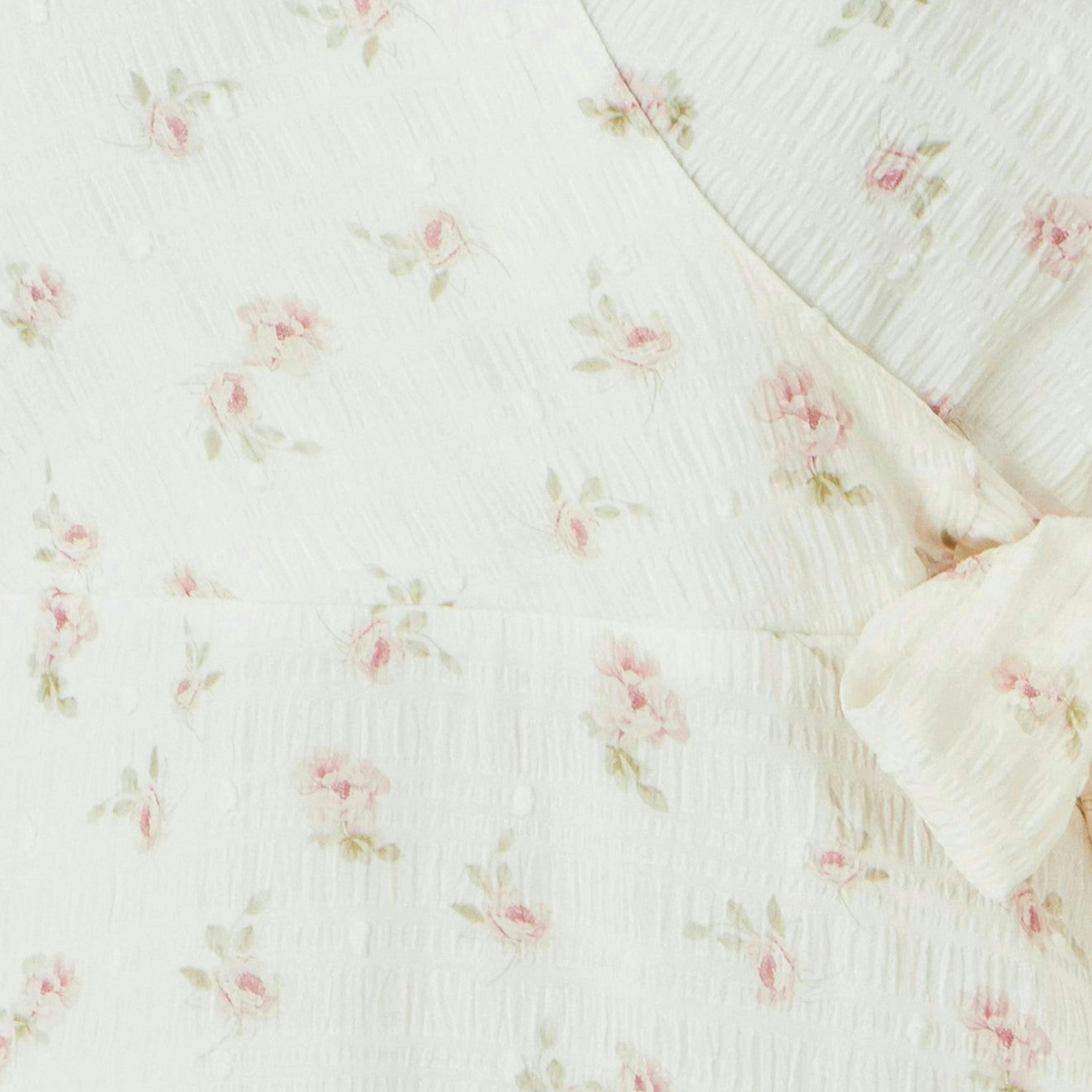 Yumi White Rose Print Wrap Over Frill Dress , view 6 of 6