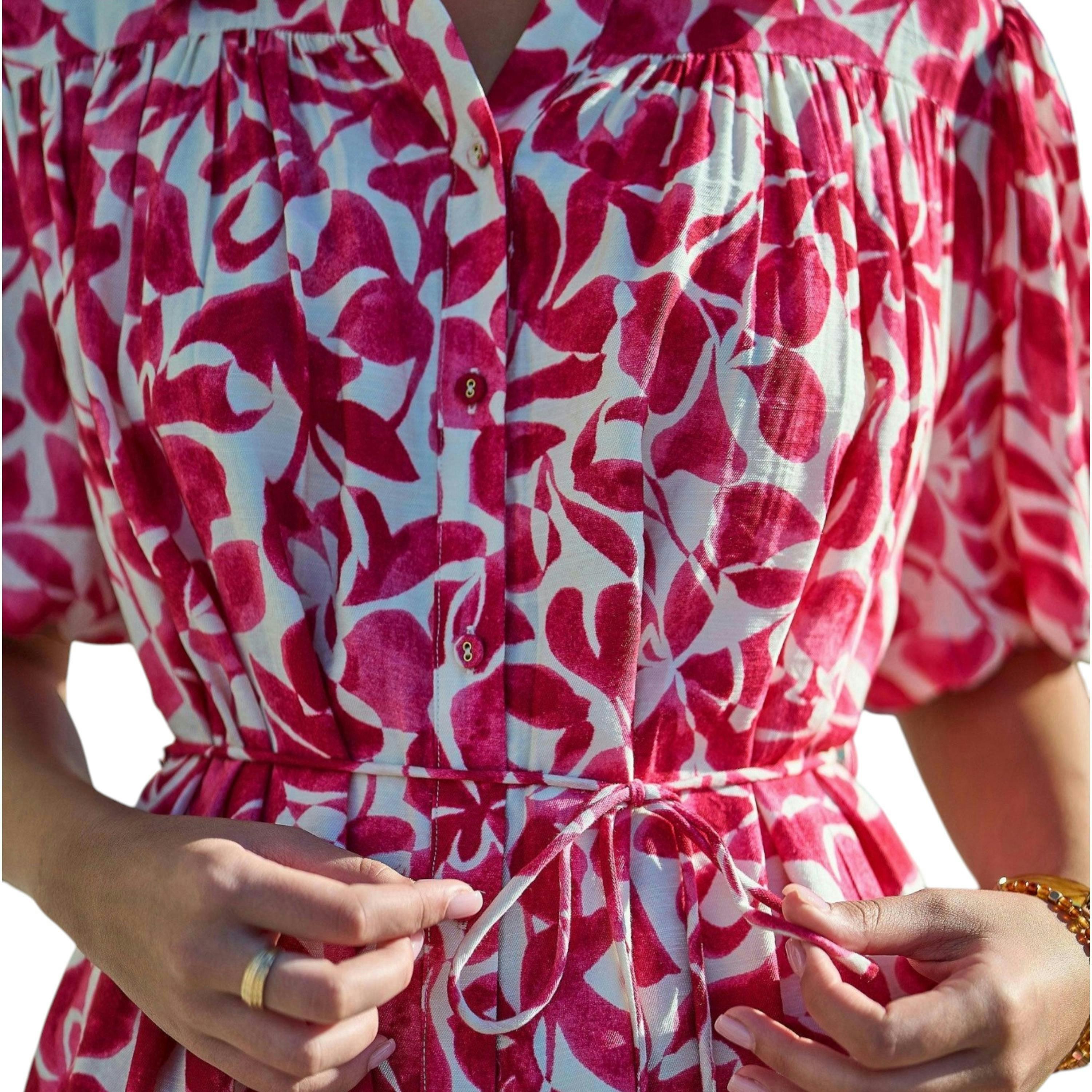 Yumi Pink Floral Print Viscose Relaxed Shirt Dress , view 5 of 6