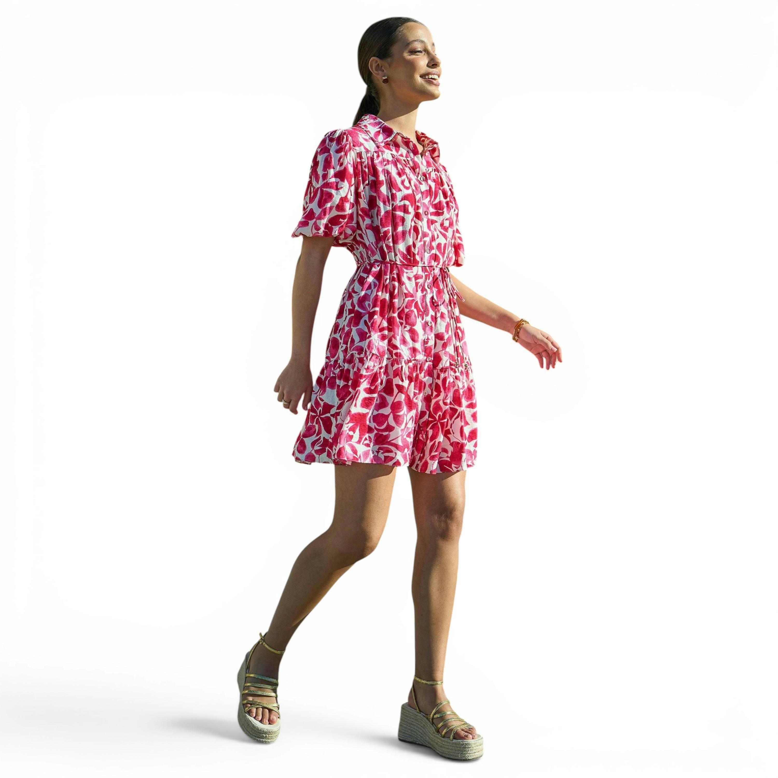 Yumi Pink Floral Print Viscose Relaxed Shirt Dress , view 6 of 6