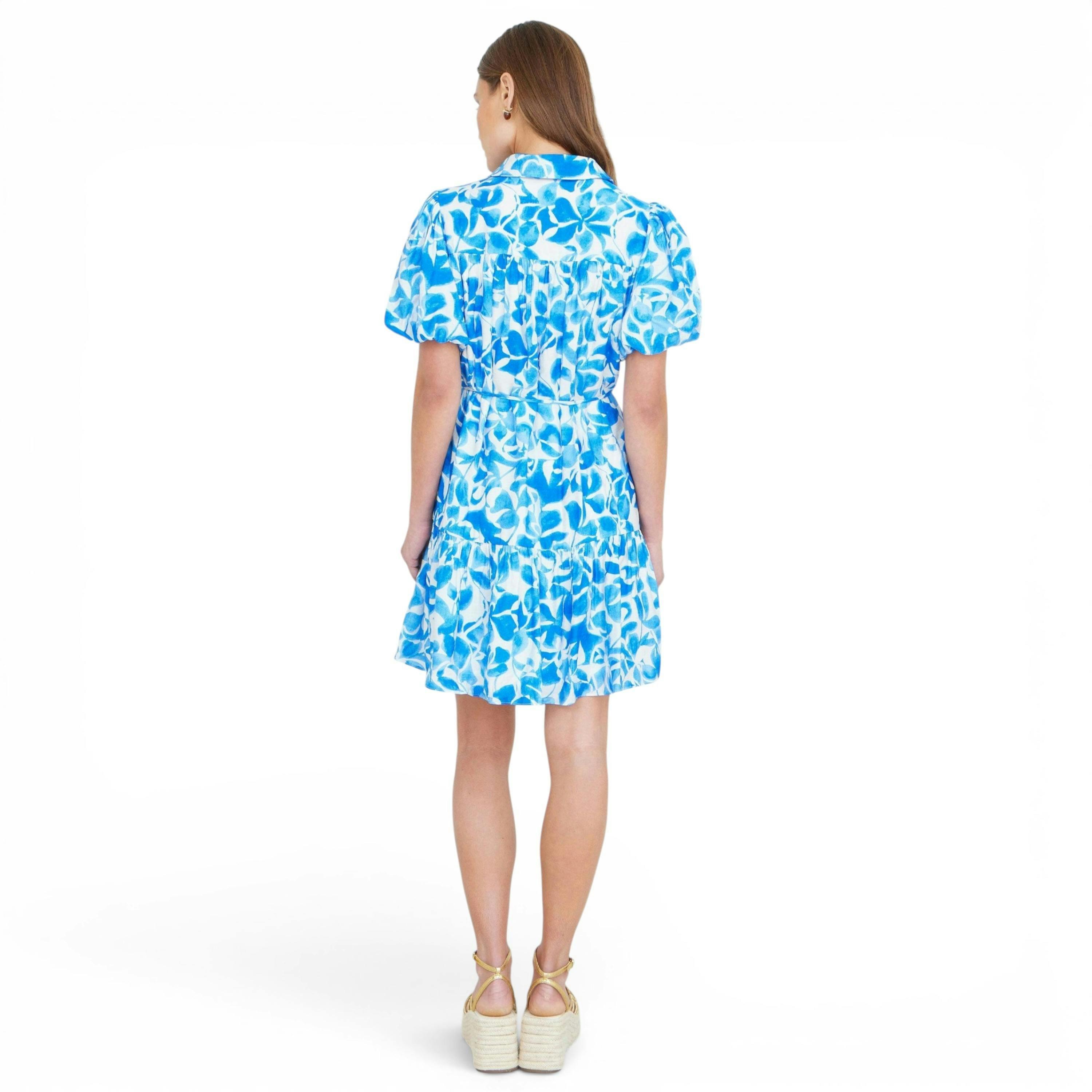 Yumi Blue Floral Print Viscose Relaxed Shirt Dress , view 4 of 6