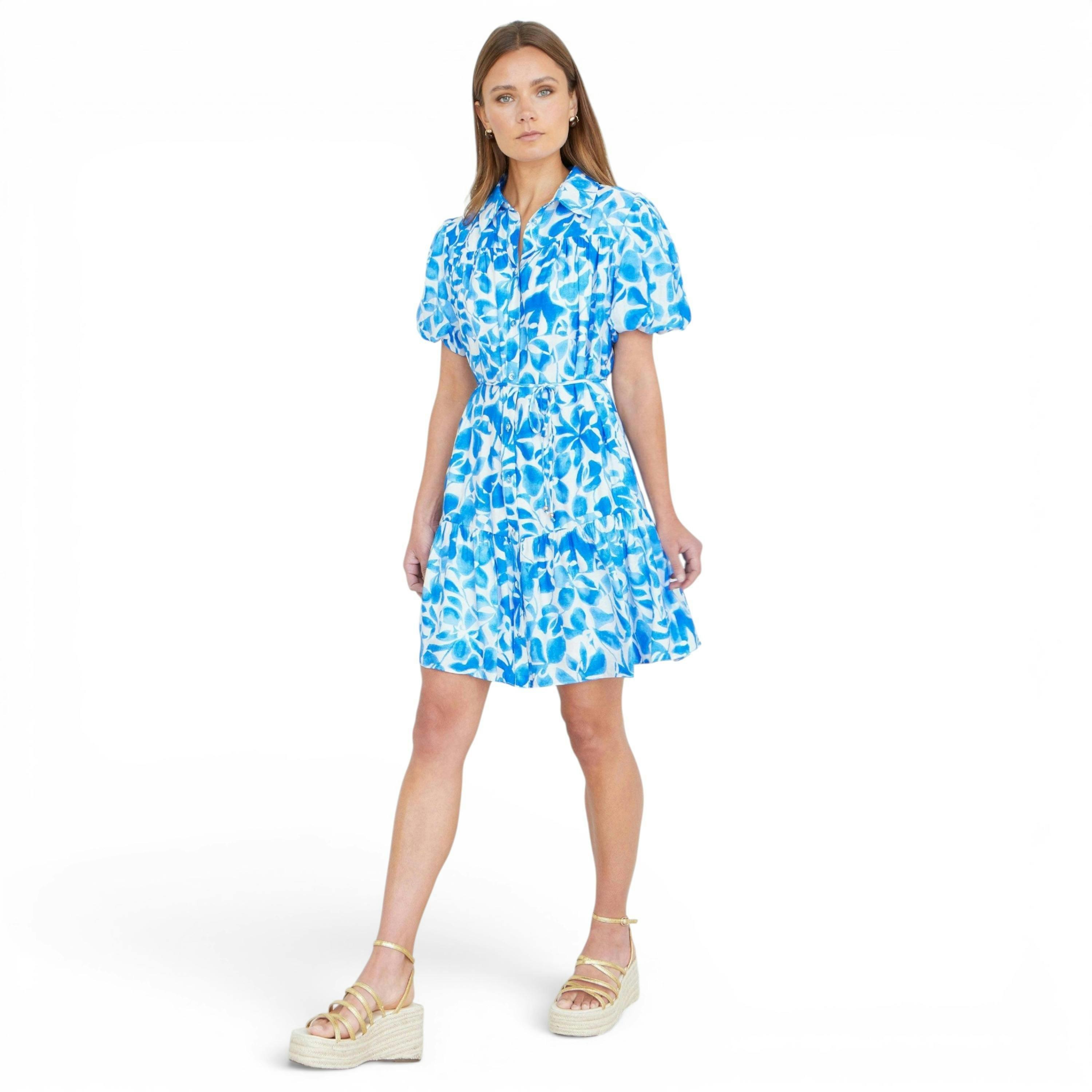 Yumi Blue Floral Print Viscose Relaxed Shirt Dress , view 5 of 6