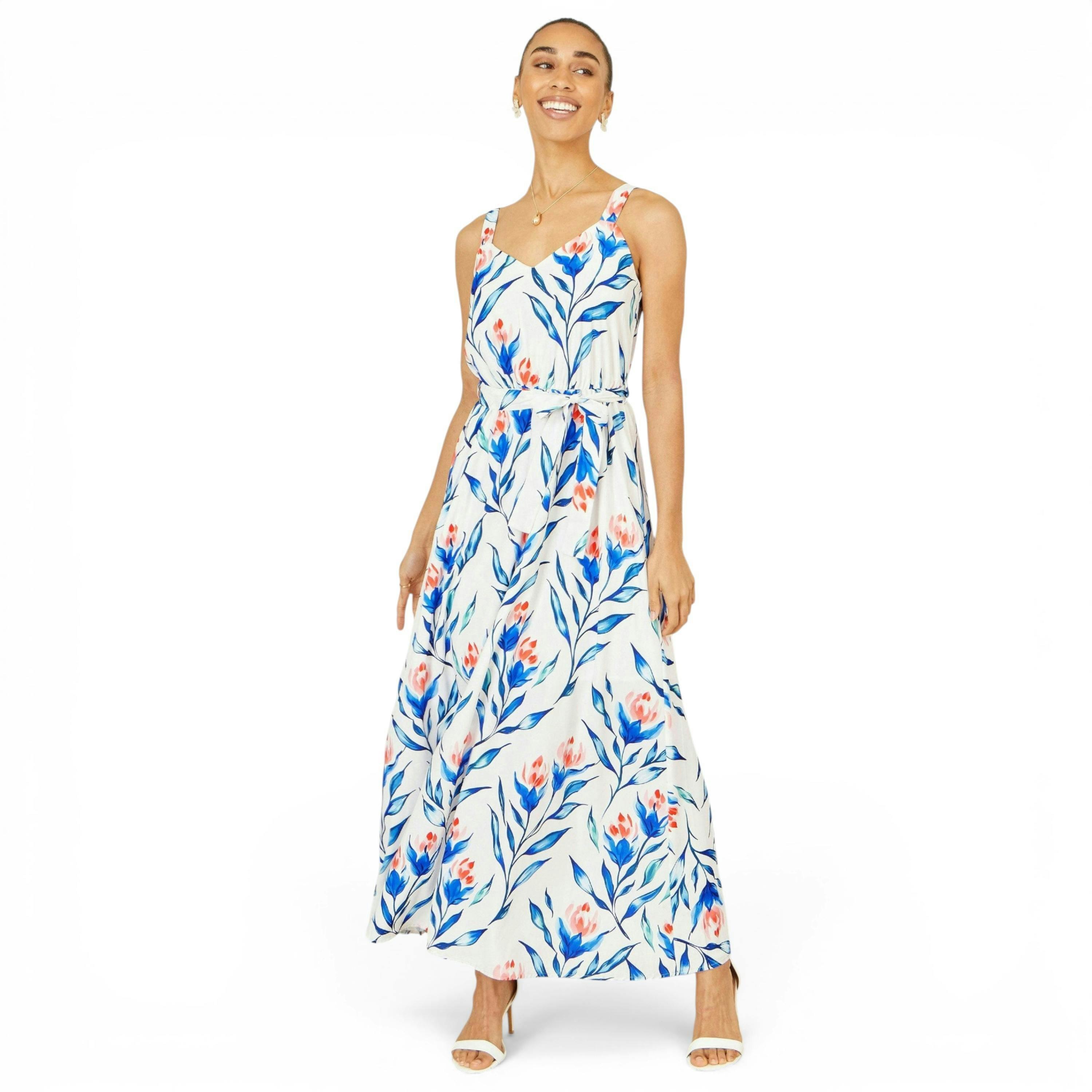 Yumi White Floral Print Maxi Sun Dress , view 1 of 6