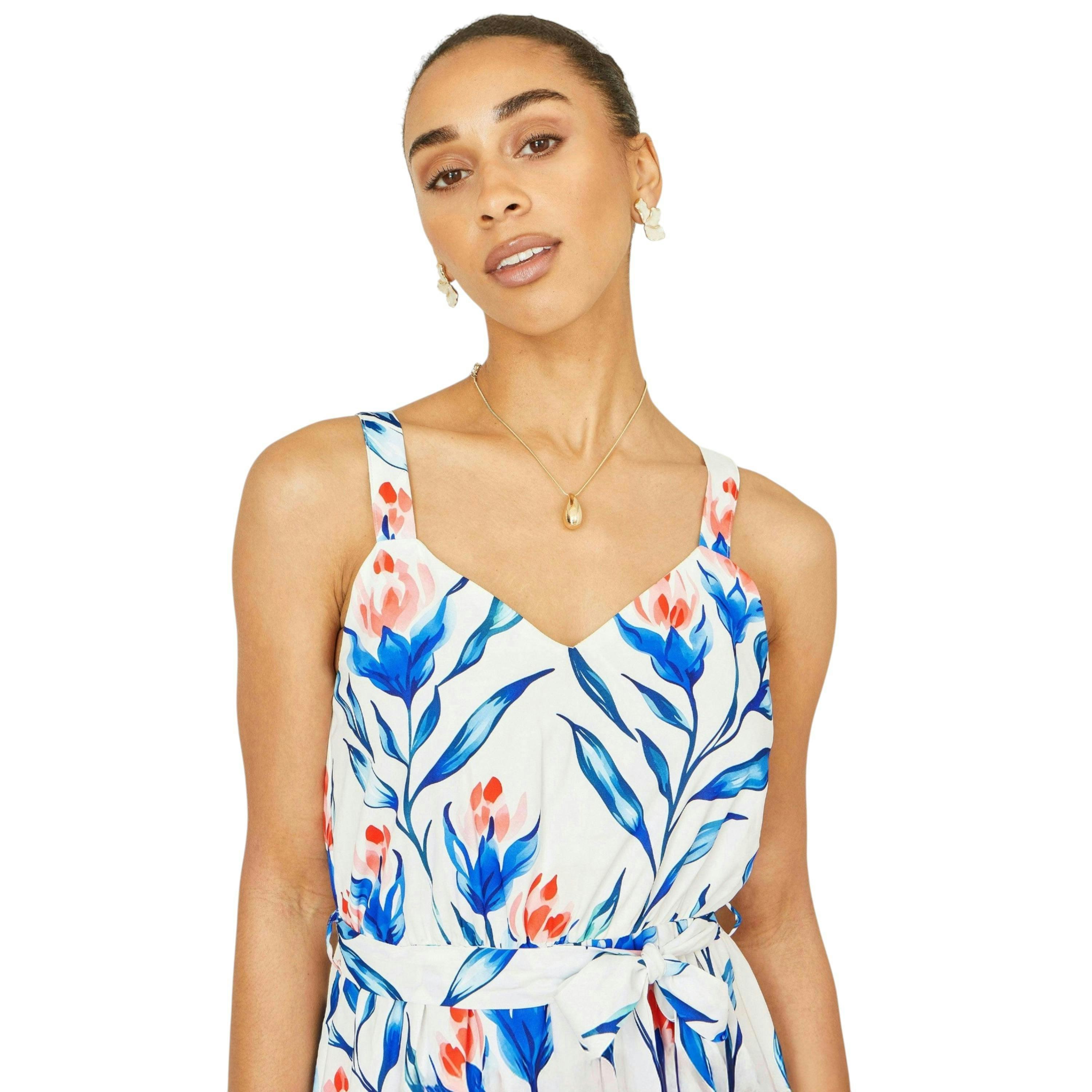 Yumi White Floral Print Maxi Sun Dress , view 2 of 6