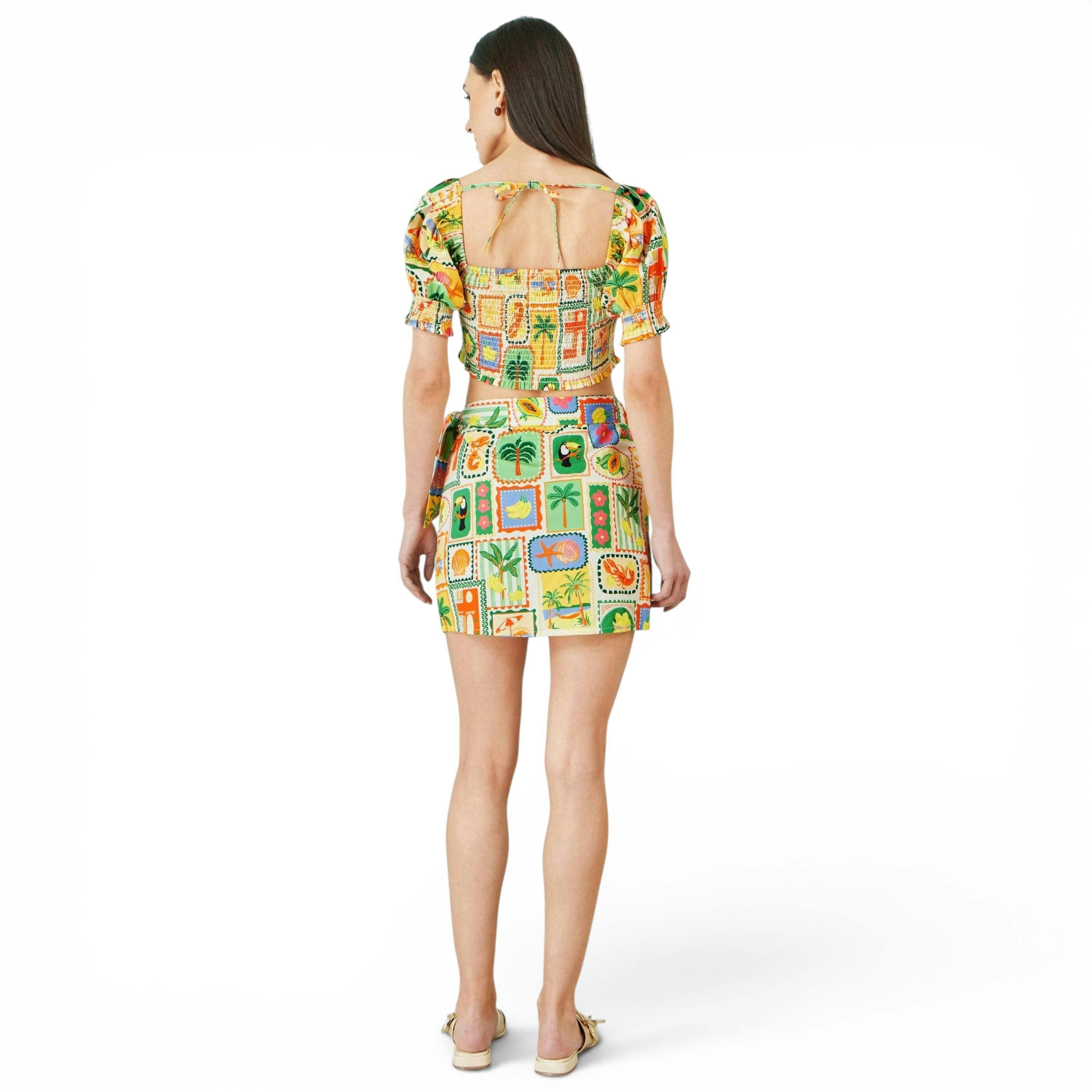 Yumi Multicolour Postcard Print Cotton Wrap Skirt , view 3 of 4