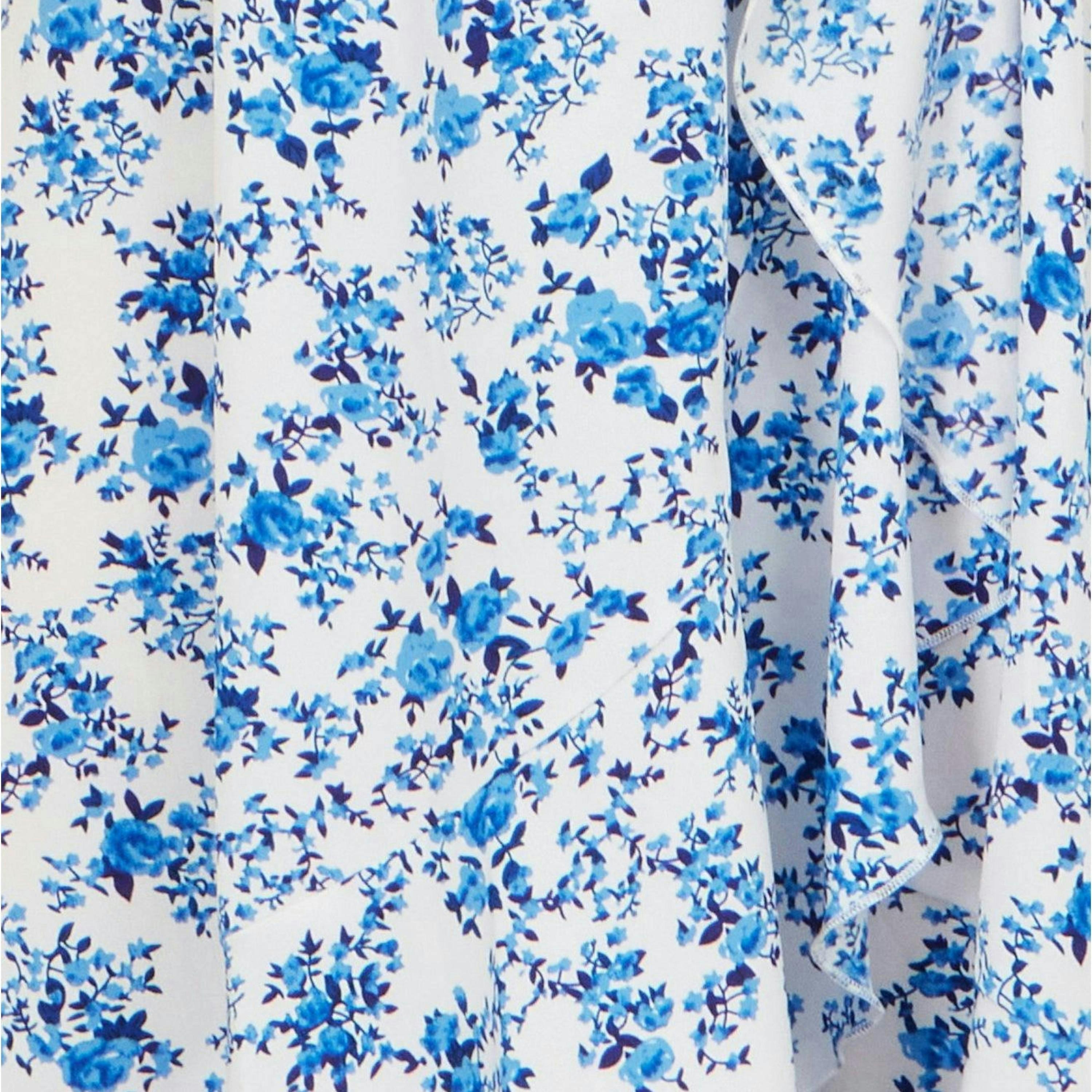 Yumi Blue Floral Print Bardot Midi Dress With Dip Hem , view 5 of 5
