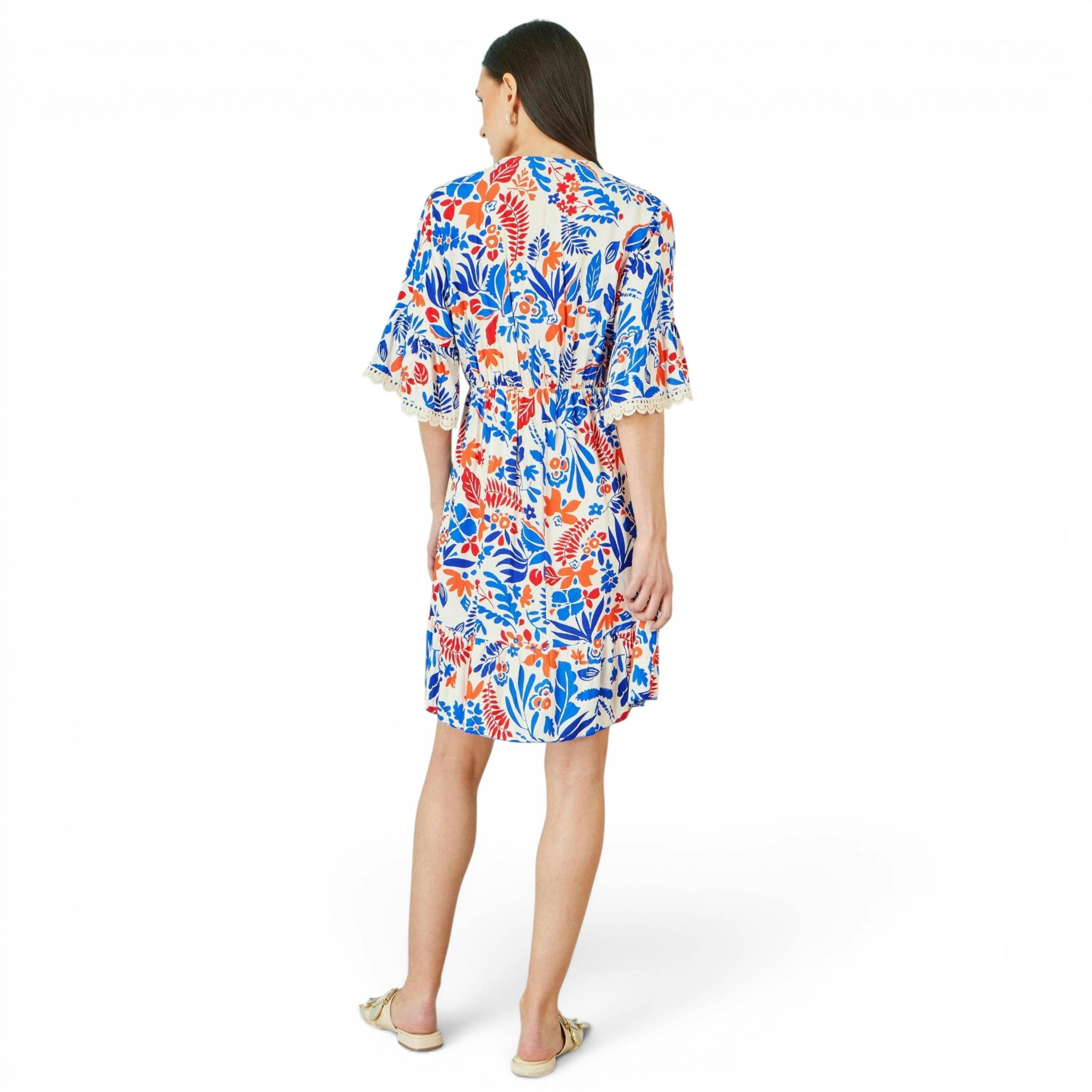 Yumi Multicolour Leaf Print Viscose Kimono Sleeve Tunic , view 4 of 6
