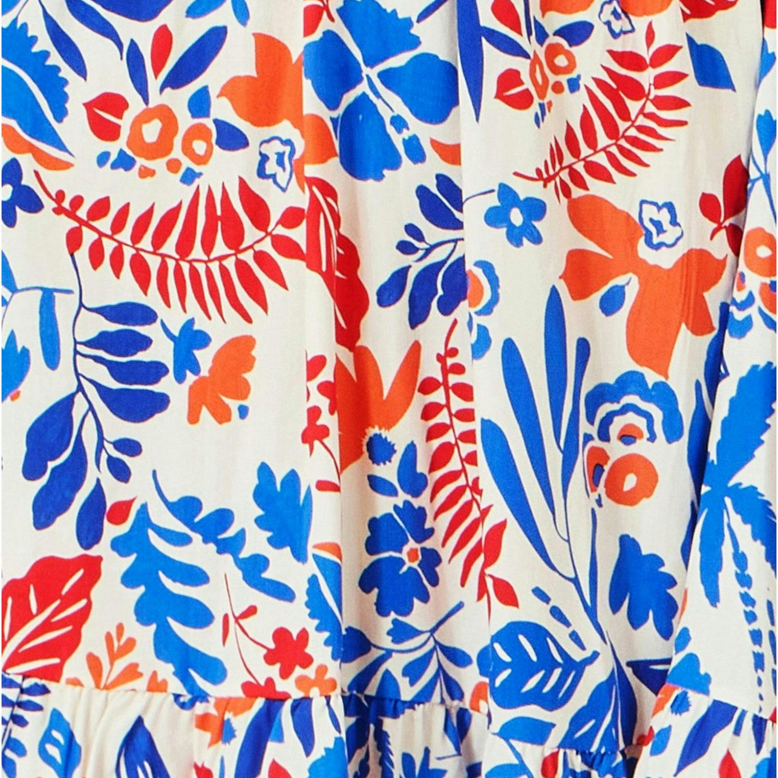 Yumi Multicolour Leaf Print Viscose Kimono Sleeve Tunic , view 6 of 6