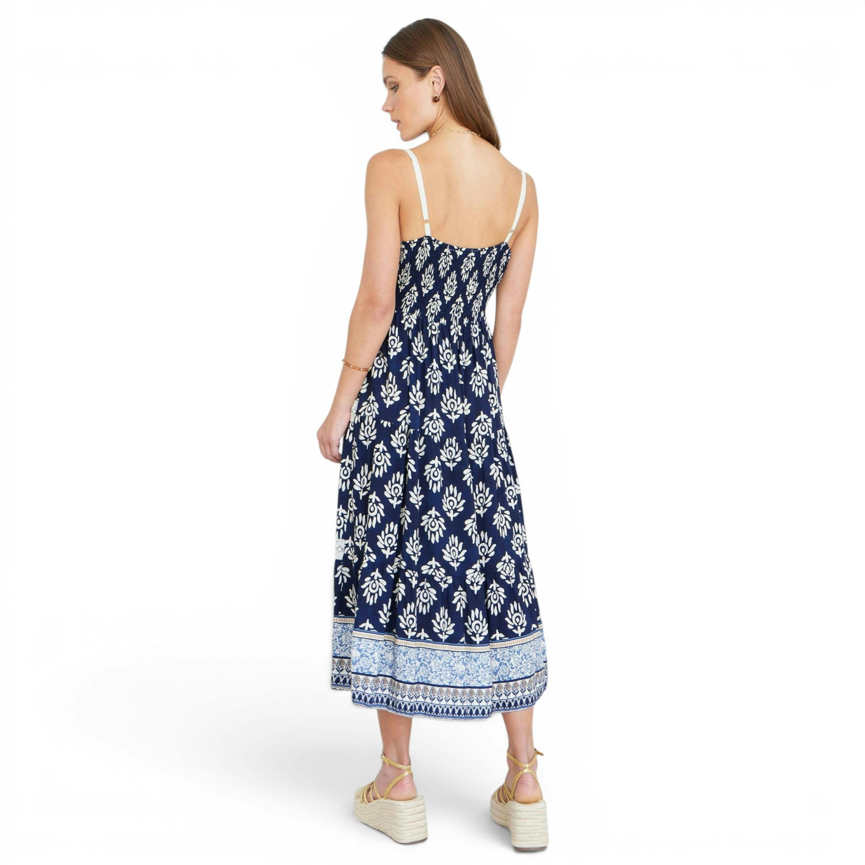 Yumi Navy Viscose Paisley Print Midi Sun Dress , view 4 of 6