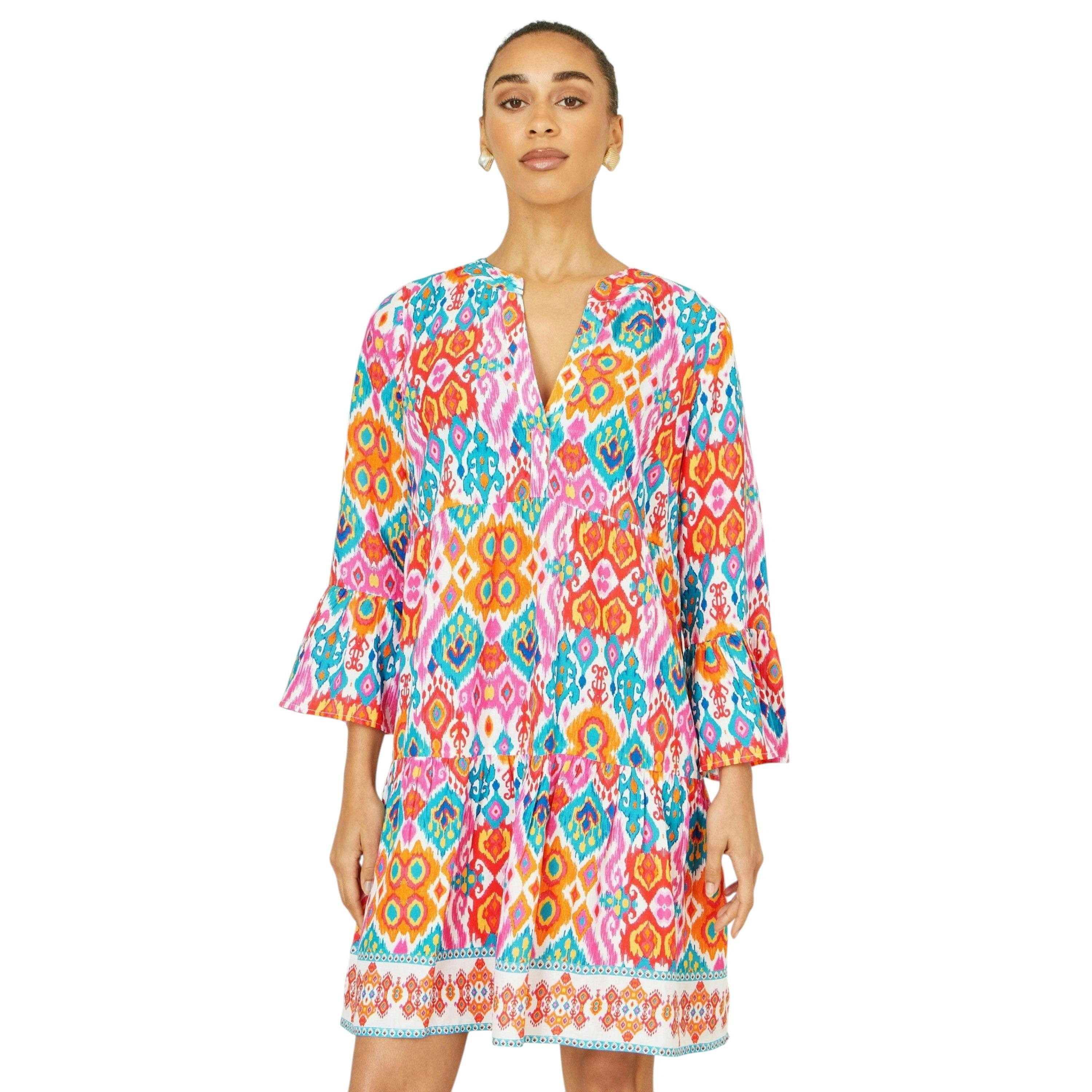 Yumi Multicolour Ikat Print Viscose Beach Tunic , view 1 of 6
