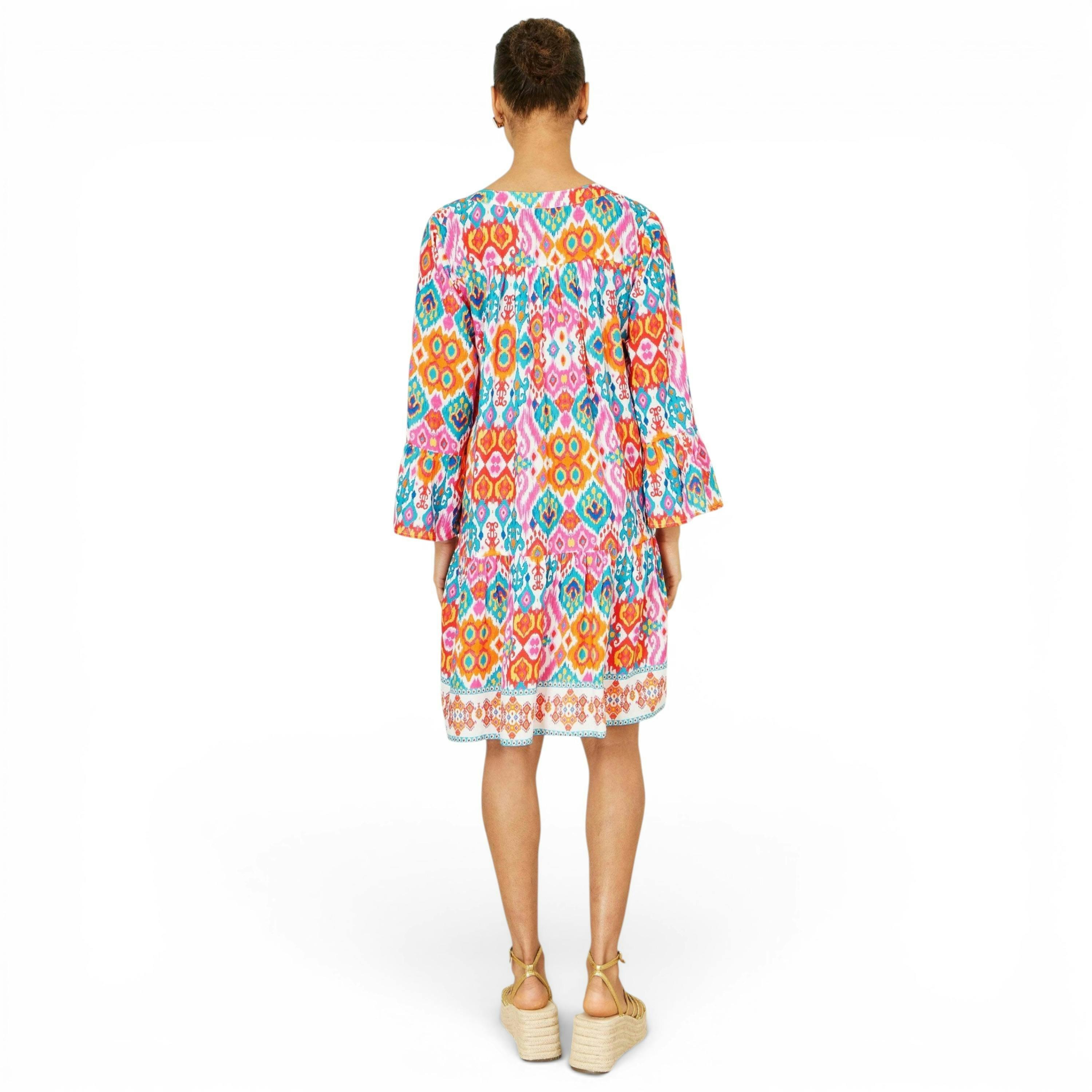 Yumi Multicolour Ikat Print Viscose Beach Tunic , view 4 of 6