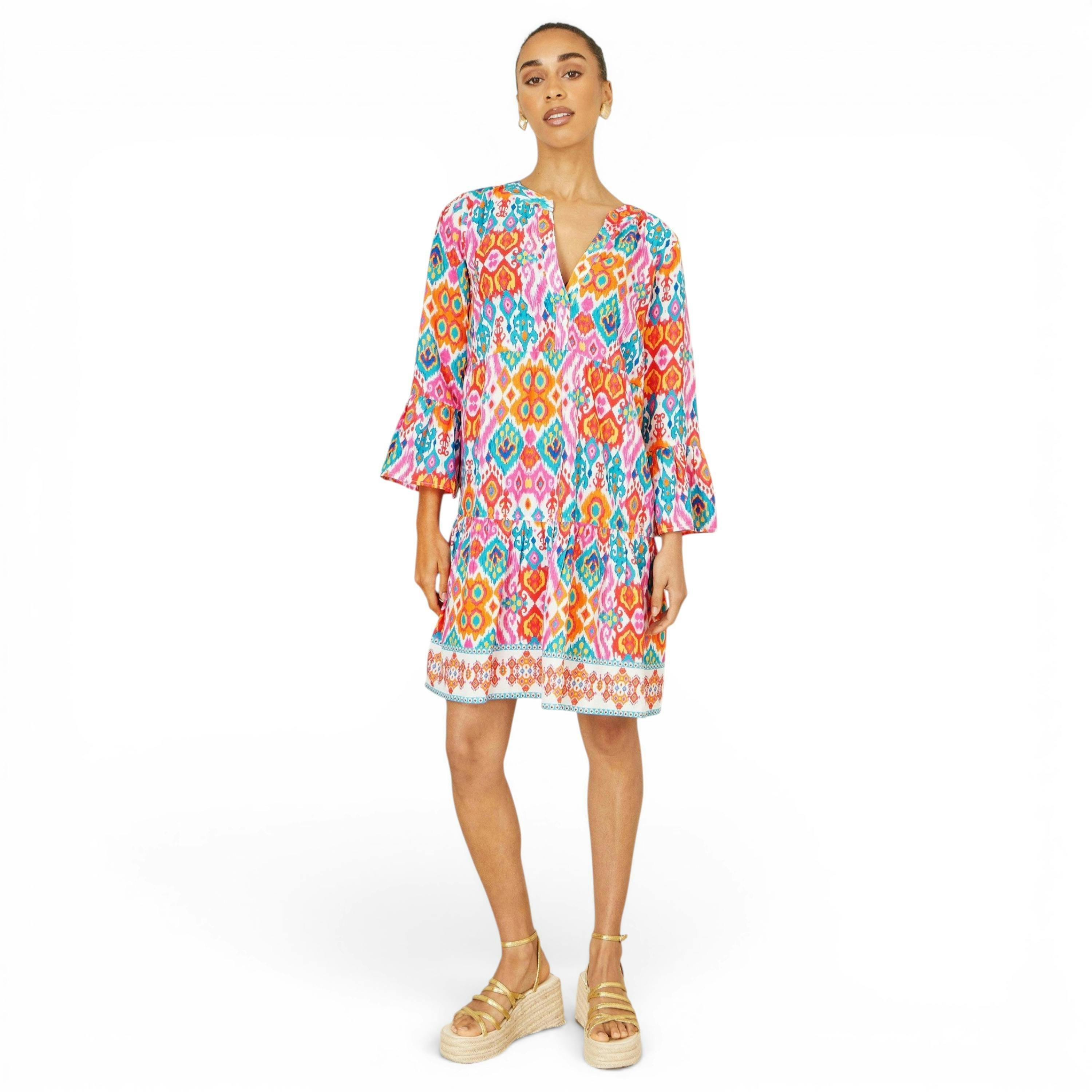 Yumi Multicolour Ikat Print Viscose Beach Tunic , view 5 of 6