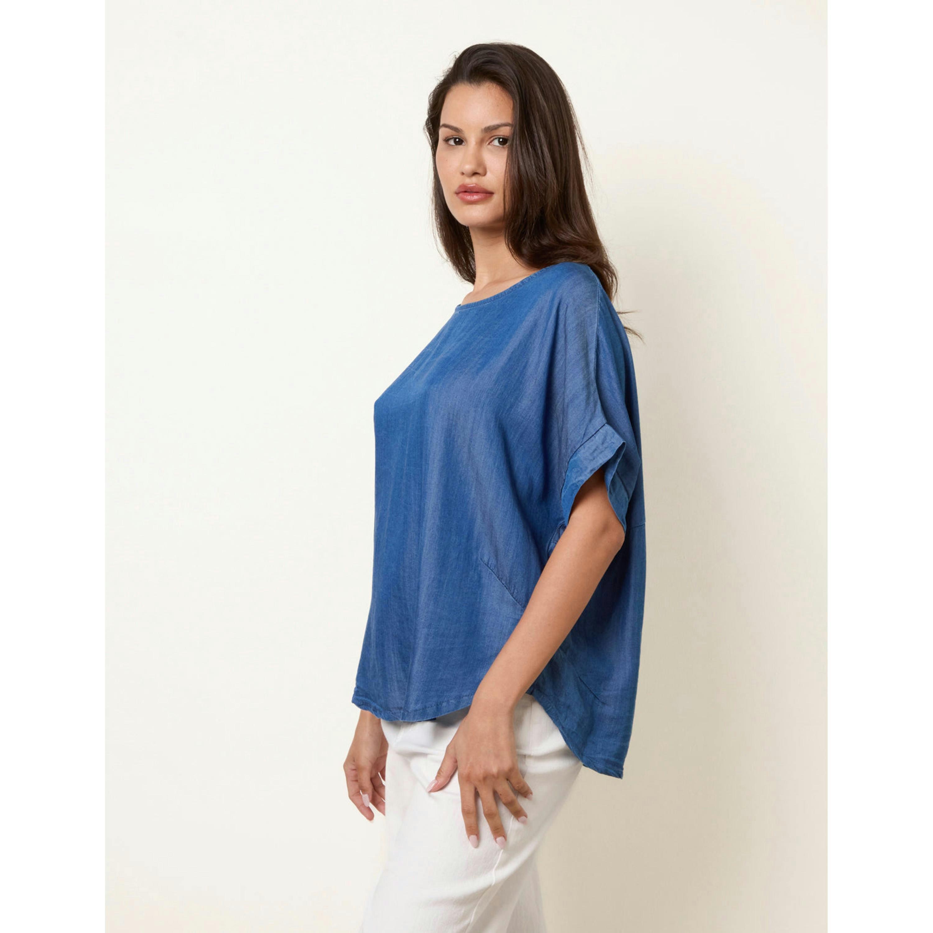 Blue Vanilla Mid Denim Wash Top  in Blue , view 1 of 4