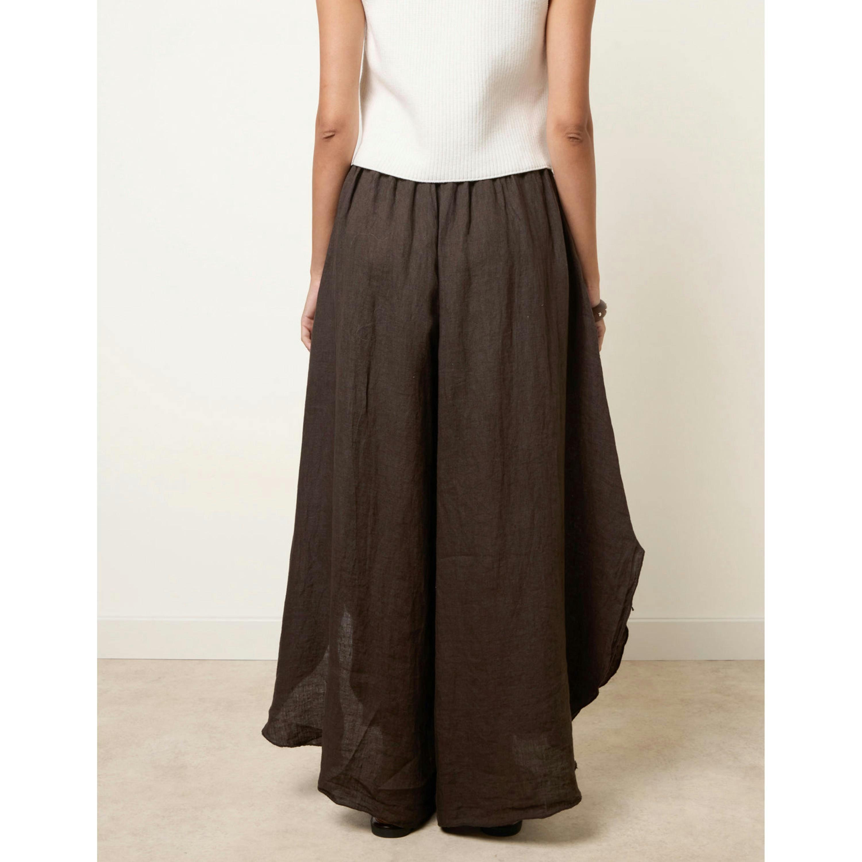 Blue Vanilla Extreme Wide Leg Linen Trousers  in Brown , view 2 of 4
